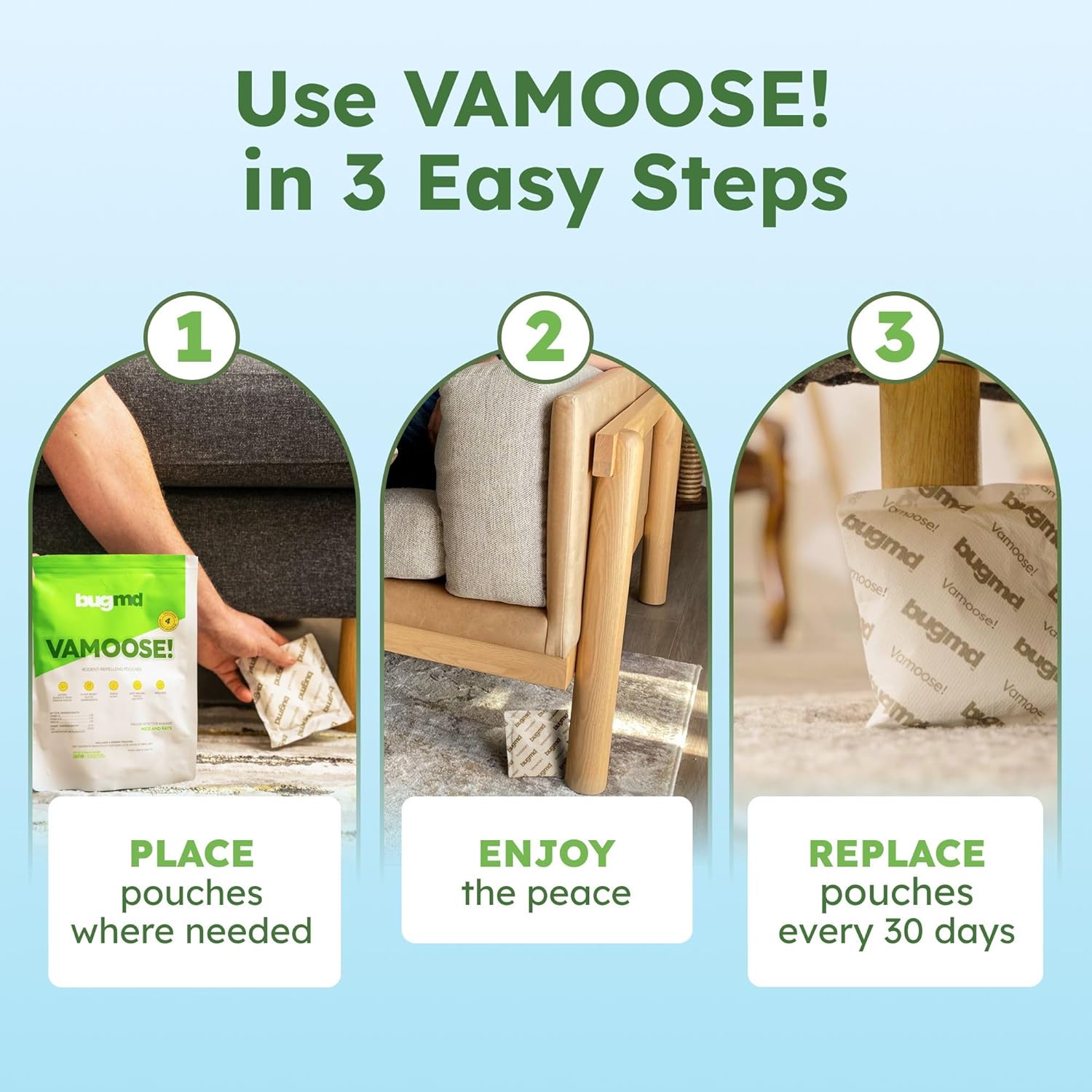 BugMD Vamoose! Rodent Repellent Pouches (4 Pack, 16 Pouches) Plant-Powered Rat Repellent, Mouse Deterrent, Indoor & Outdoor Mice Repellent, Best Mouse Repellent, Natural Rat & Mouse Repellent