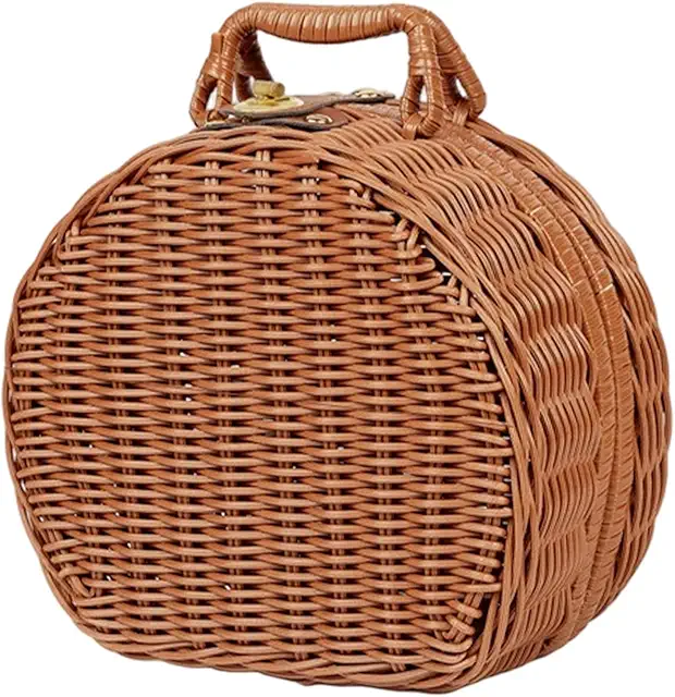 Rieten Koffertje: Vintage PP Wicker Suitcase 9x8x4 Inch Brown Travel Handbag