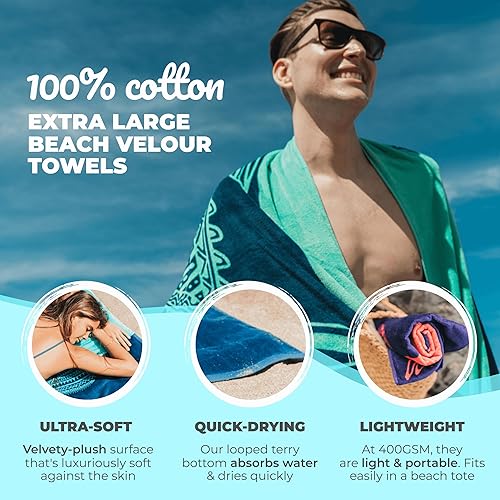 Miniatura 2 de Nova Blue Tuna Fish - Toalla de playa de algodón a rayas (34 x 63) hecha de 100% algodón, toalla de piscina de secado rápido con diseño tropical,