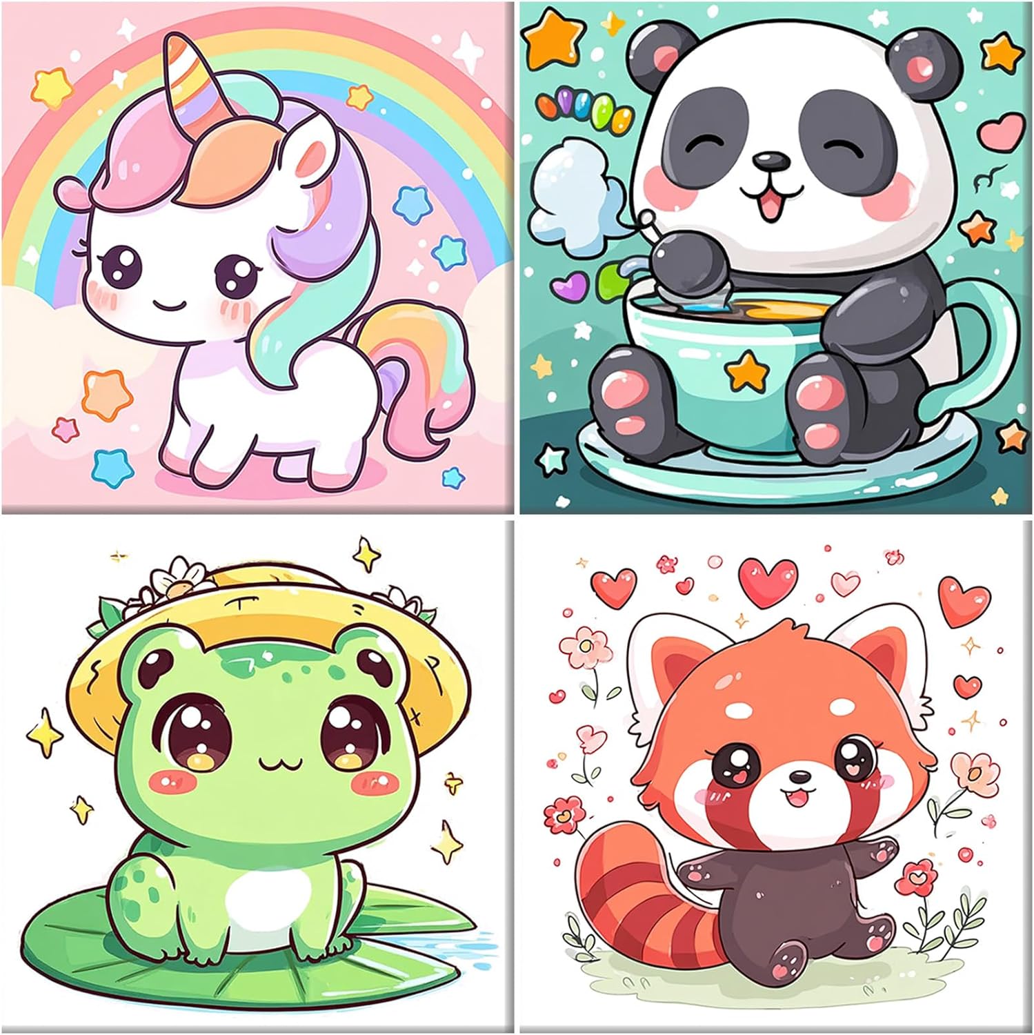 MAXBYE 2 Pack Paint by Numbers Kit for Kids Ages 8-12, Cute Cat Donut Paint by Number with Pre Drawn Canvas Boards, Easy Acrylic Arts and Crafts Oil Painting for Kids Home Wall Decor 8x8 in