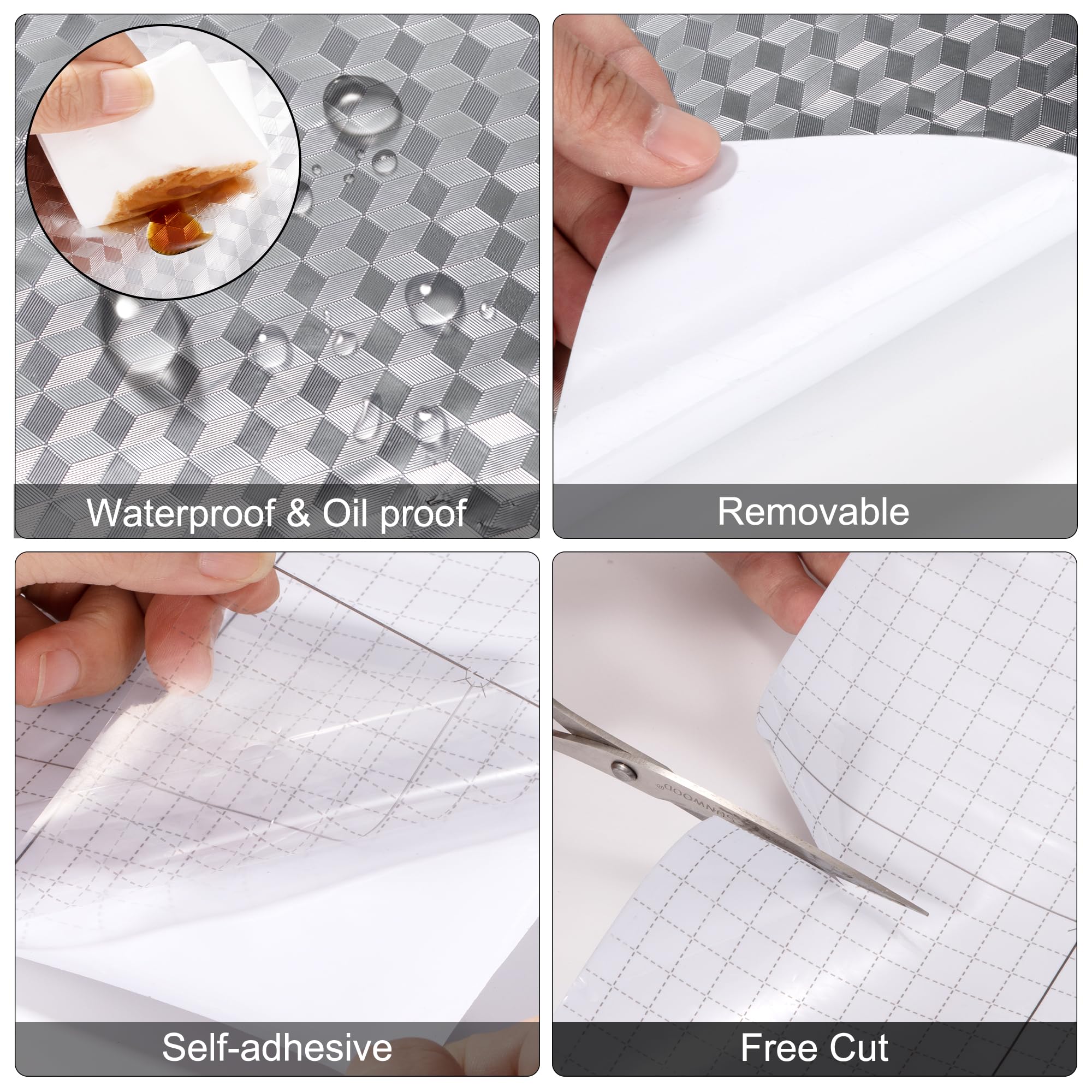 Folia aluminiowa olejoodporna naklejka kuchenna samoprzylepna srebrna wodoodporna tapeta na kuchenkę kuchenną blat 40 x 300 cm (wzór rombowy)