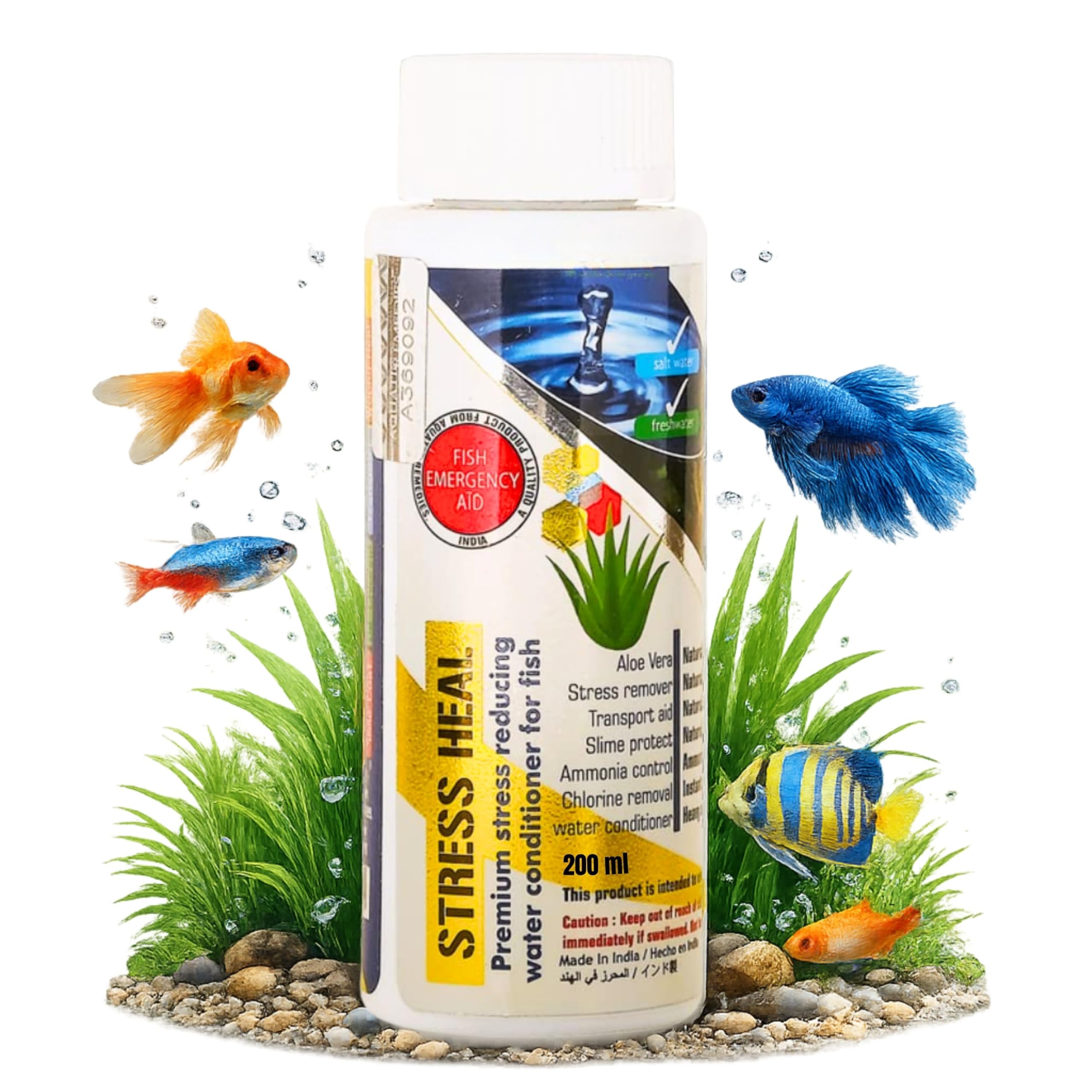 Foodie Puppies Aquatic Remedies Stress Heal - 200ml | Suitable for Fresh and Salt Water | Rapidly Reduces Stress and Mortality | Aquarium Water Conditioner with Free Key Ring-image-18
