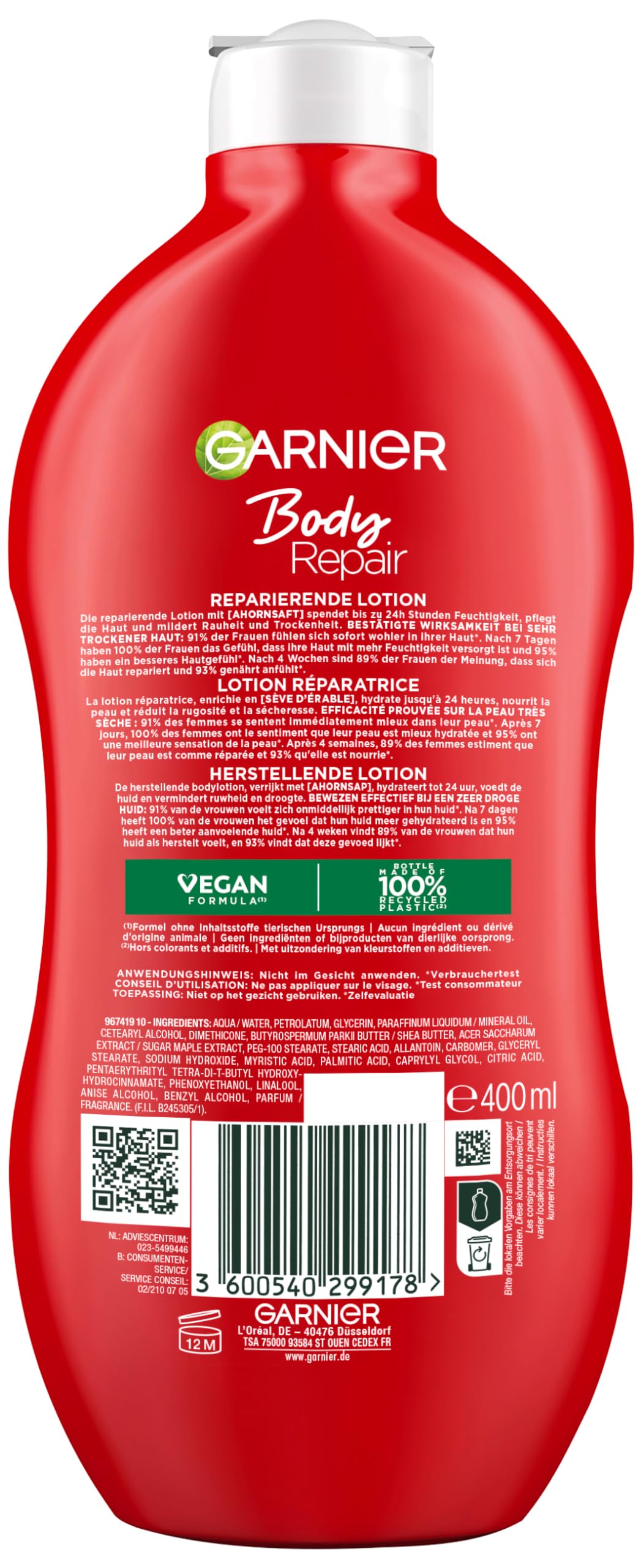 Garnier Body Repair - Crema idratante per il corpo, 400 ml (Confezione da 5)