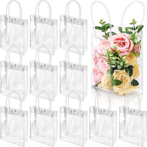 Dyrfolm 24 bolsas de plástico transparente con asa, reutilizables de plástico transparente para regalo, para fiestas, compras, bodas (5.9 x 7.8 x