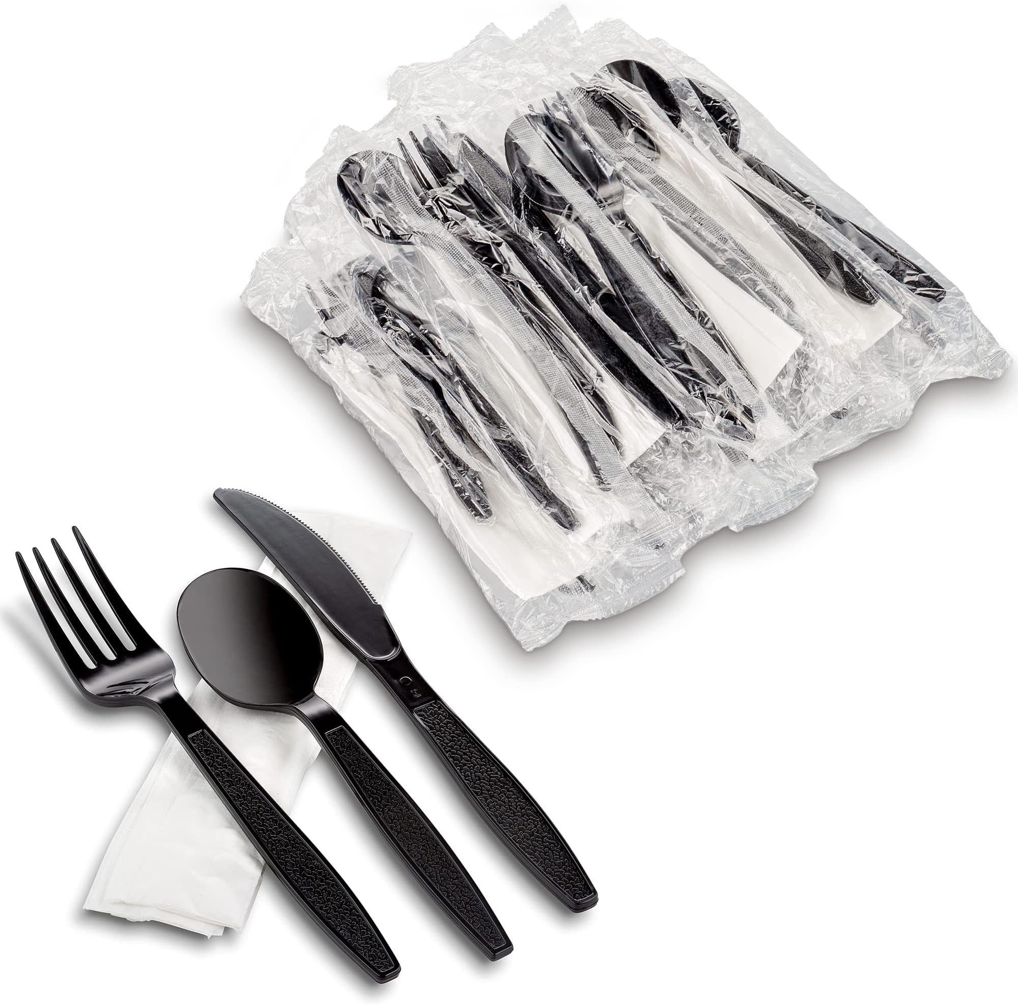 MT Products Heavy Weight Plastic Cutlery Set with Napkin Individually Wrapped