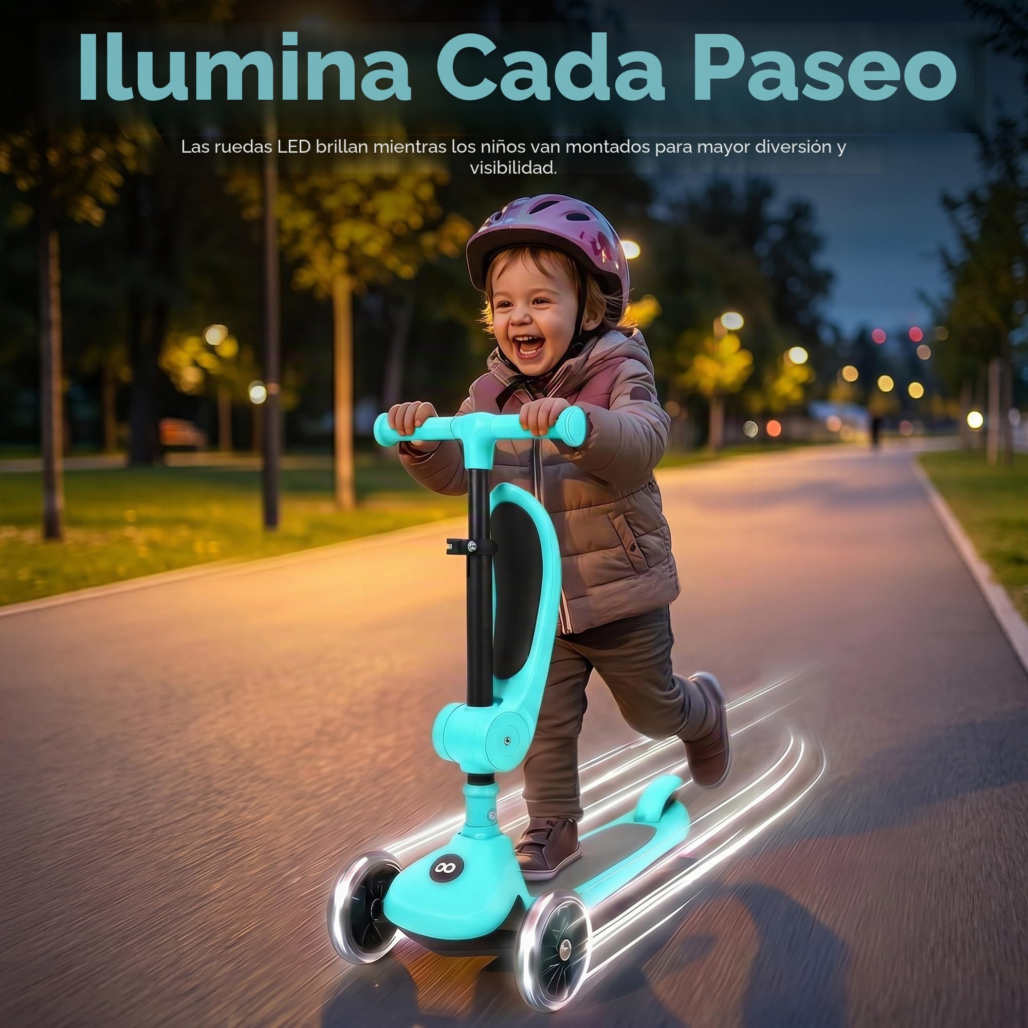 Serenelife Patinete 3 Ruedas para niños, Plegable, Luces LED en Las Ruedas, Manillar Ajustable, Freno Trasero de pie, Soporta hasta 49.9kgs
