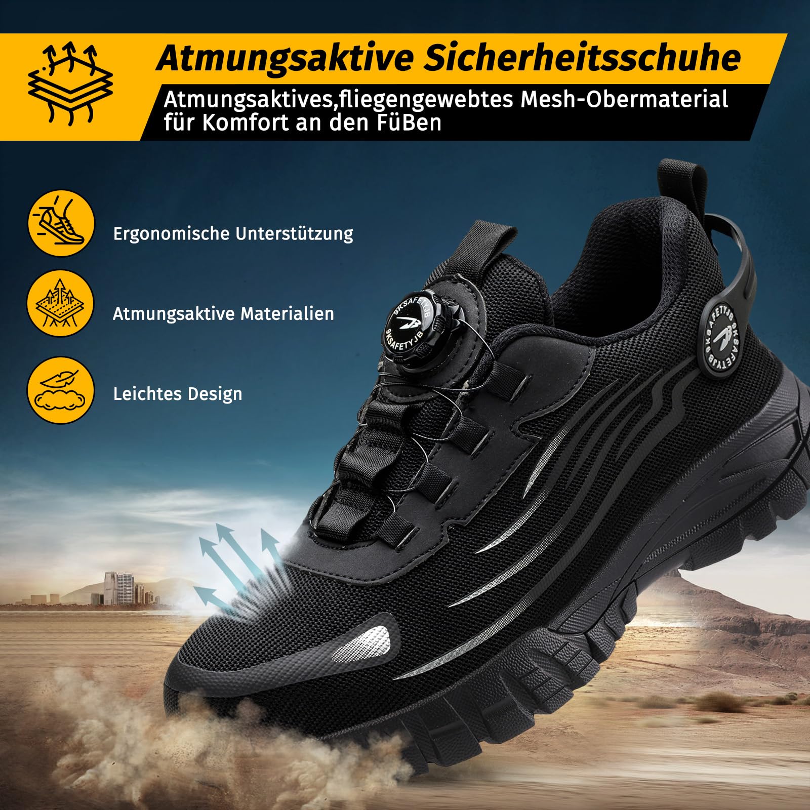 FOGOIN Werkstein pro Arbeitsschuhe, Sicherheitsschuhe Herren Explorer 3.0 | Atmungsaktive Arbeitsschuhe Damen mit Stahlkappe Leicht & Sportlich für Schnellverschluss Drehverschluss