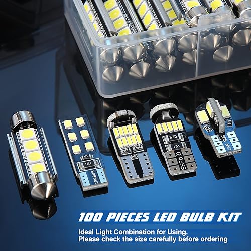 Miniatura 3 de Kit de 100 bombillas LED para automóvil, luces interiores T10 de 0.984in, 1.024in, 1.063in, 1.260in y 1.614in, bombillas LED de festón para mapa,