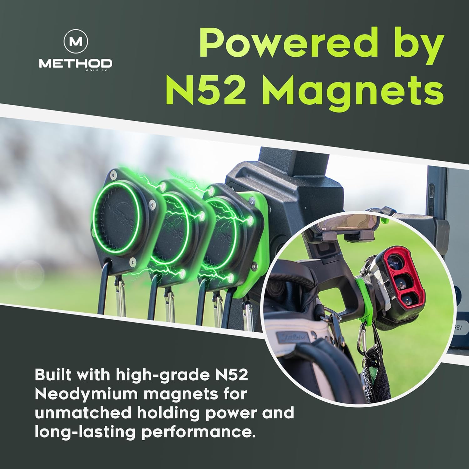 Method Golf MagStack Magnetic Tiles – N52 Magnetic Golf Push Cart Accessories & Golf Bag Organizer – Stackable Magnet for Towels, Brushes & Other Golf Accessories