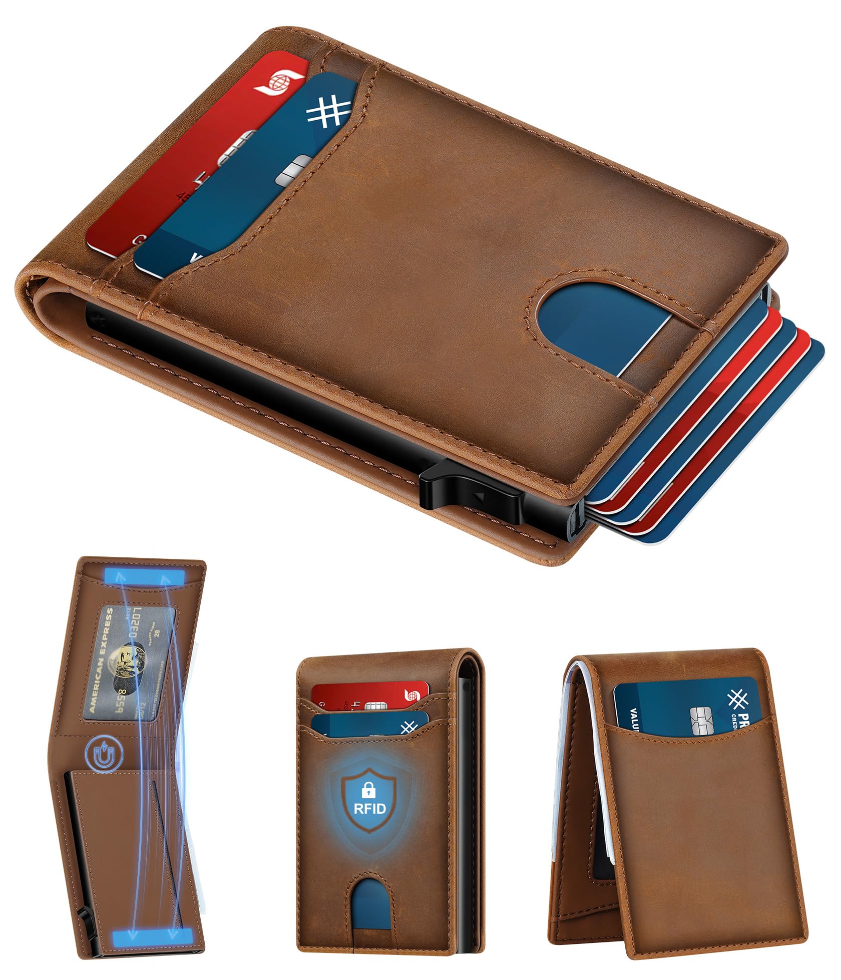 Card Wallet For Men Slim Minimalist: Smart Rfid Front Pocket Pop Up Wallets