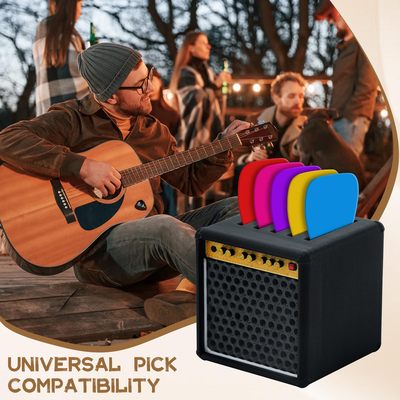 Porte Mediator Guitare, Mini Accessoire Guitare en PLA Imprimé en 3D, Repose Mediator, Cadeau Amusant et Durable pour Les Musiciens et les Passionnés de Musique (Noir)