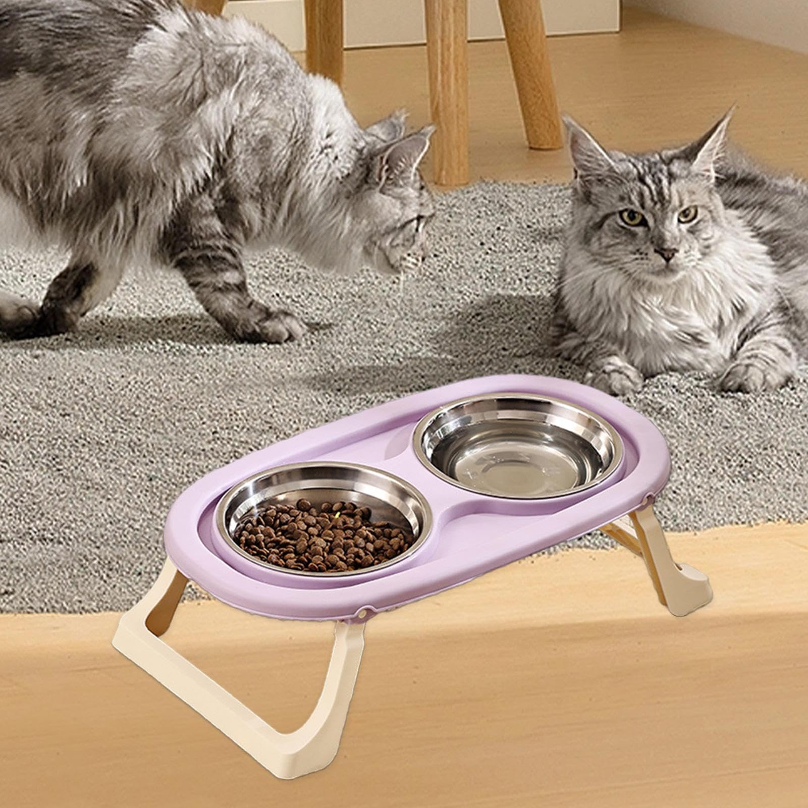 Dubbele Kattenvoerbak – Wandmontage, Verstelbare Hoogte, Afneembaar, Voor Droog- En Natvoer, Geschikt Voor Katten En Kleine Honden