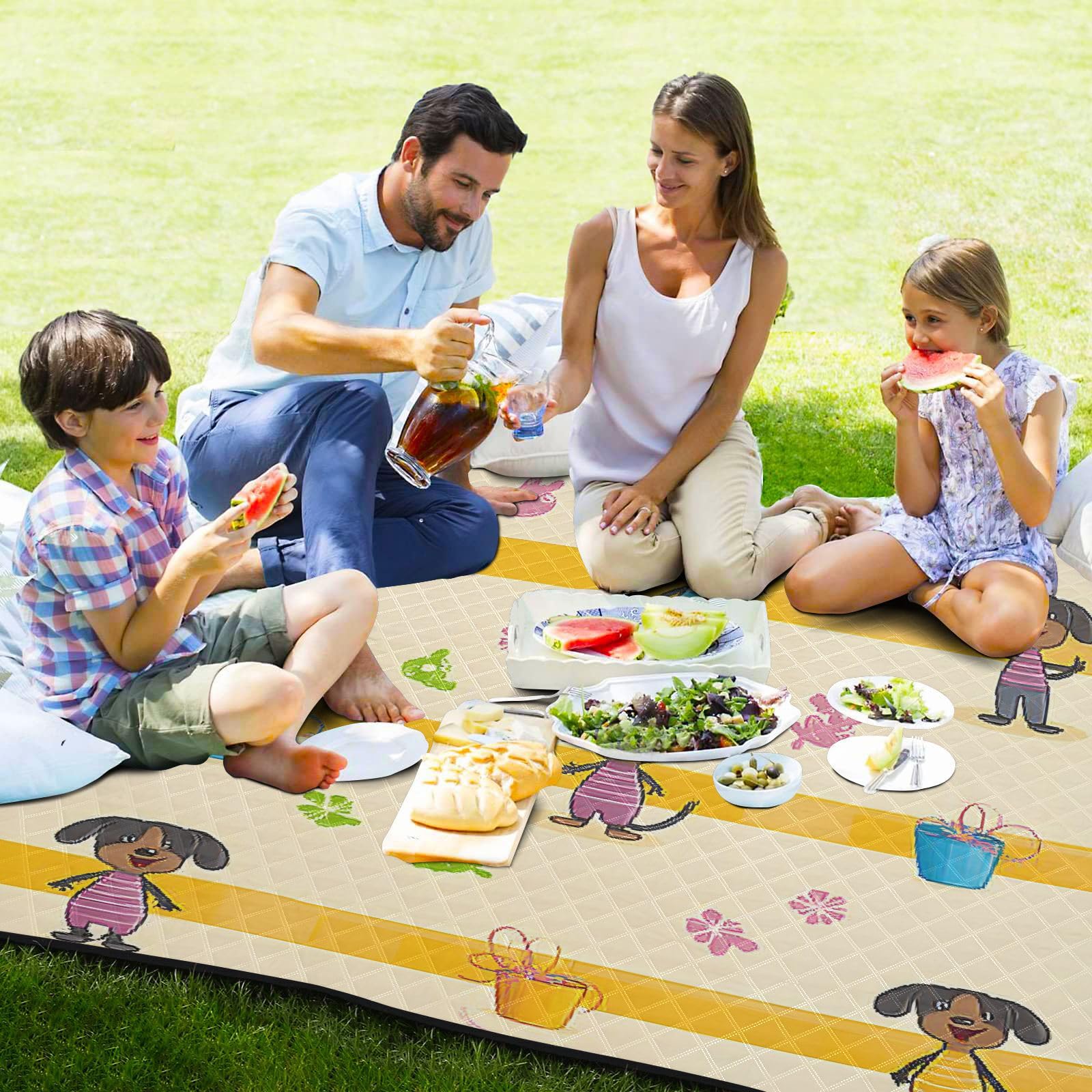 Cute Cartoon Dog Picnicowy Koc Piaskowy FreeGrasscamping Mata podłogowa dla 8 do 10 dorosłych