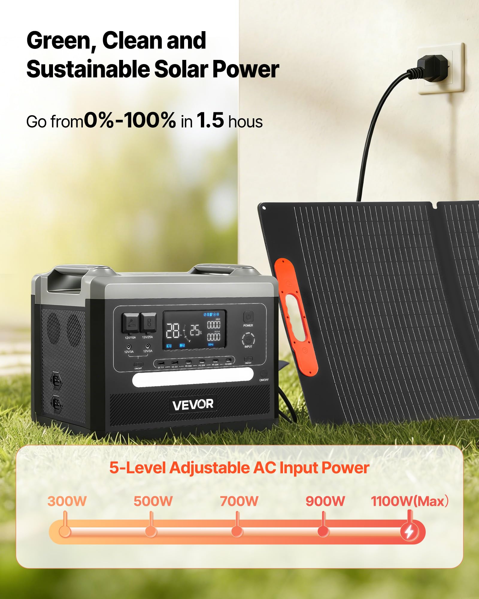 VEVOR Centrale Elettrica Portatile, Generatore Solare Portatile da 2400 W Pannello Solare Pieghevole 200 W, Batteria di Backup LiFePO4 con 10 Porte di Uscita Stazione di Energia per Casa, Campeggio