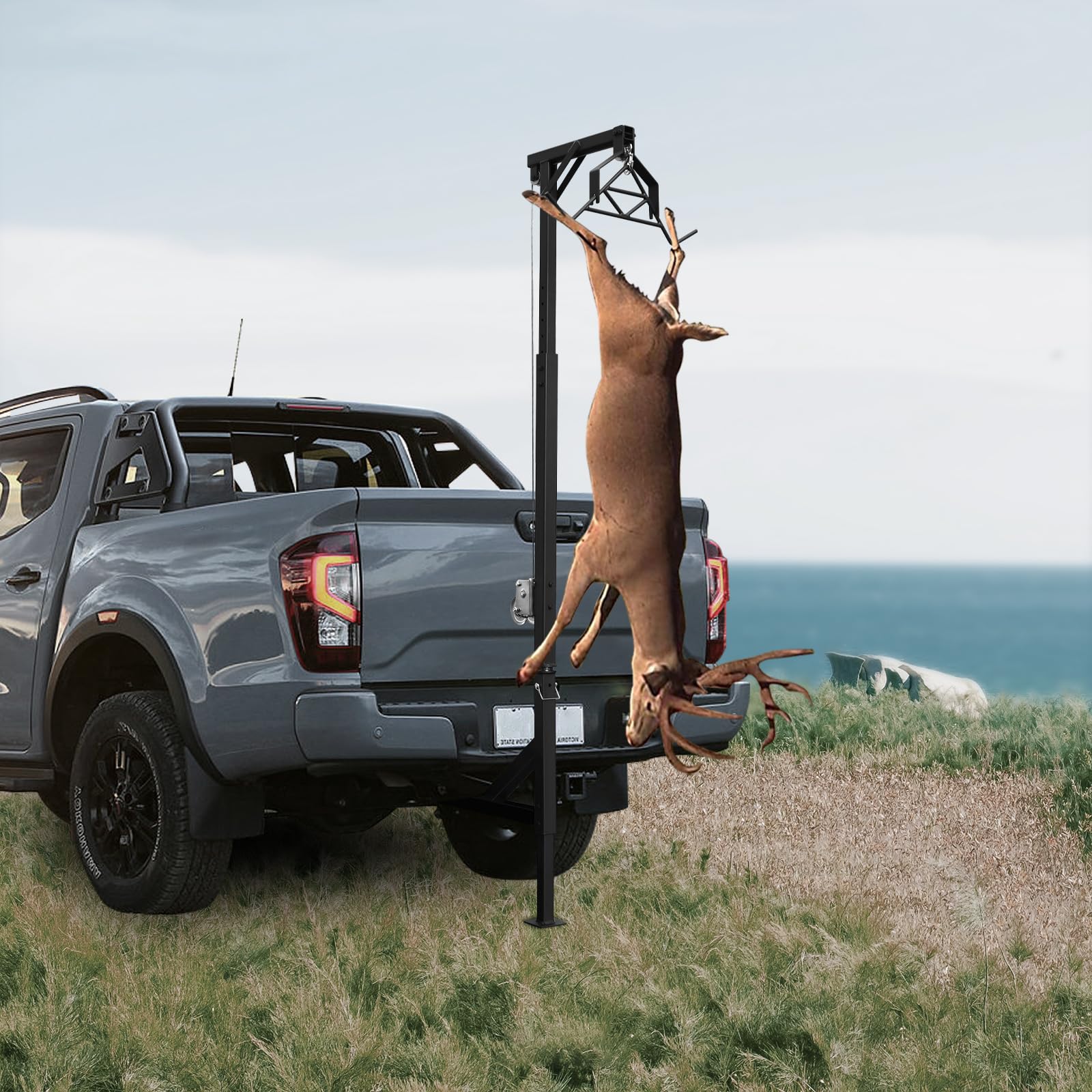 ARPITUYN Truck Hitch Game Hunting Hoist, 600lbs Lifting Capacity, Adjustable Height Hitch Mounted Deer Hoist with Winch Lift Gambrel Set, 360° Rotatable Lift Rack for Pickup Hitch Mounting