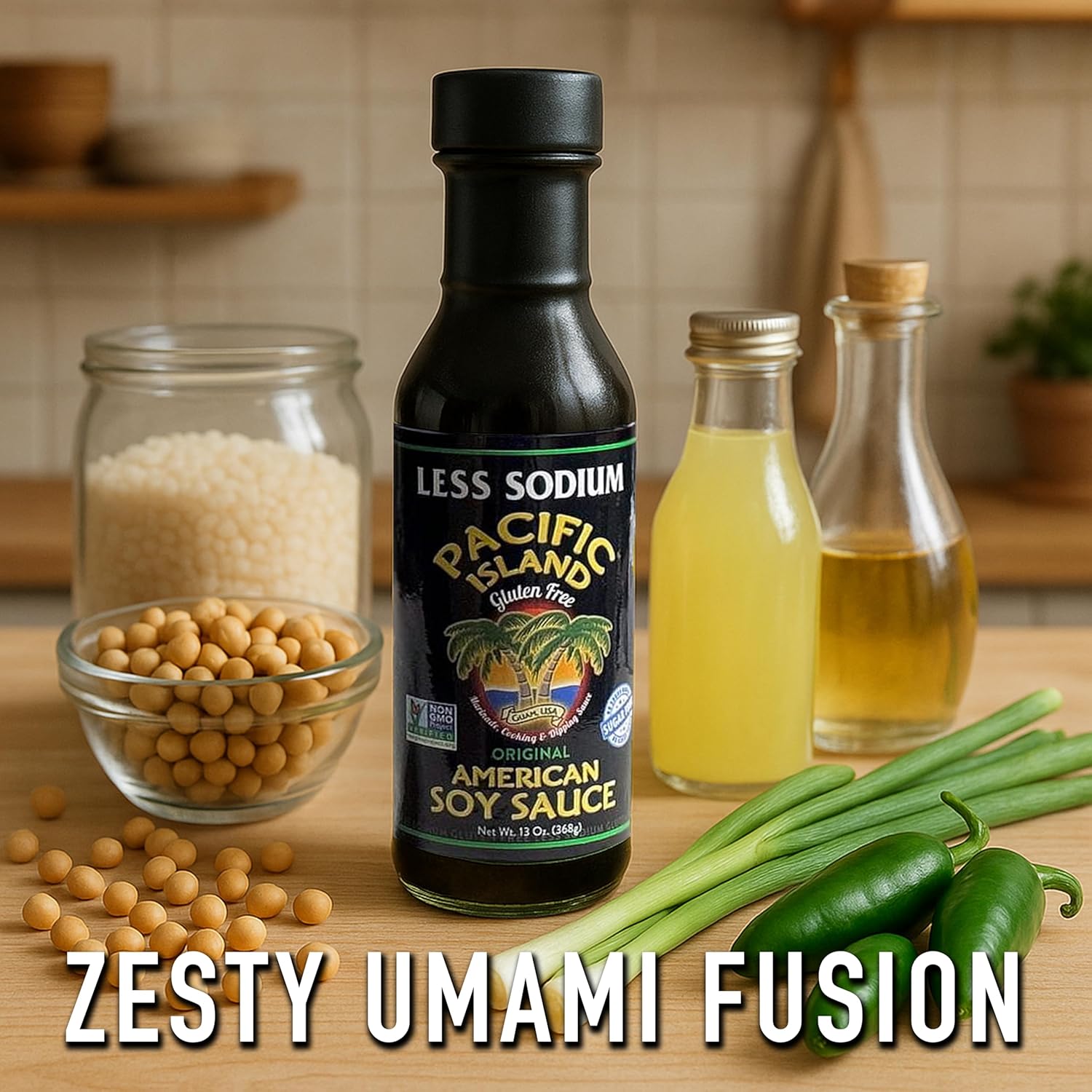 Pacific Island Naturally Fermented Soy Sauce, Low-Sodium • Fat-Free • Gluten-Free • Non-GMO • Sugar-Free • No MSG • 13 oz (2-Pack)