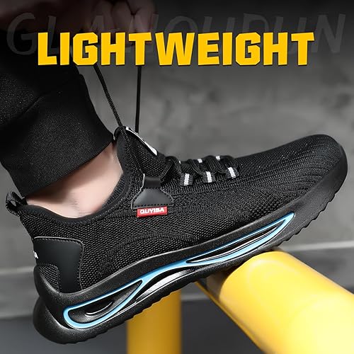 Miniatura 5 de GLANOUDUN Zapatos de punta de acero para hombre, zapatos de trabajo ligeros para hombres, zapatos de trabajo negros con punta de acero, zapatos de