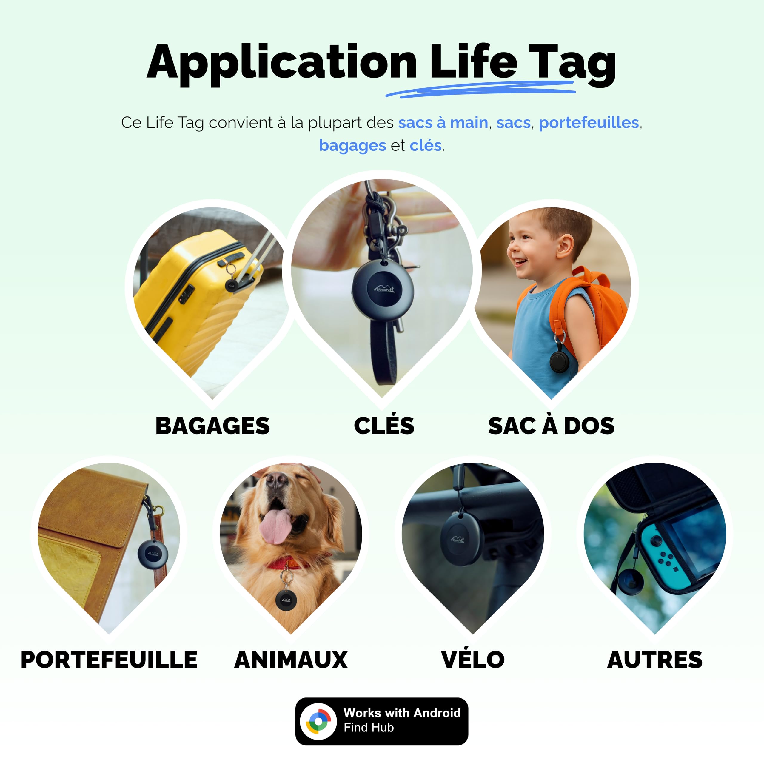Lifemate Life Tag Android 4-Pack, Bluetooth Localisateur Intelligent Compatible avec “Localiser de Google”, Compact Android Tracker Étanche, Smart Air Tracer Tag Android pour Clés, Bagages et Animaux