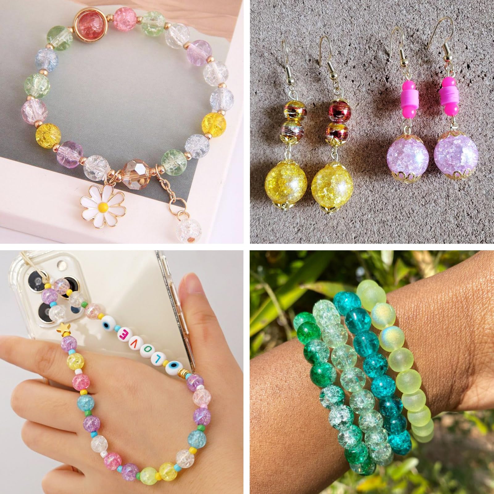 Crafans Craquelé-Glasperlen 8 Mm – 180 Stück In 9 Farben, Mit Goldpulver Für Schmuck & DIY