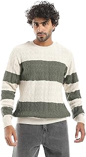 Andora Mens Hooded Neck Pullover Sweater Long Sleeve Striped Round Neck Sweater