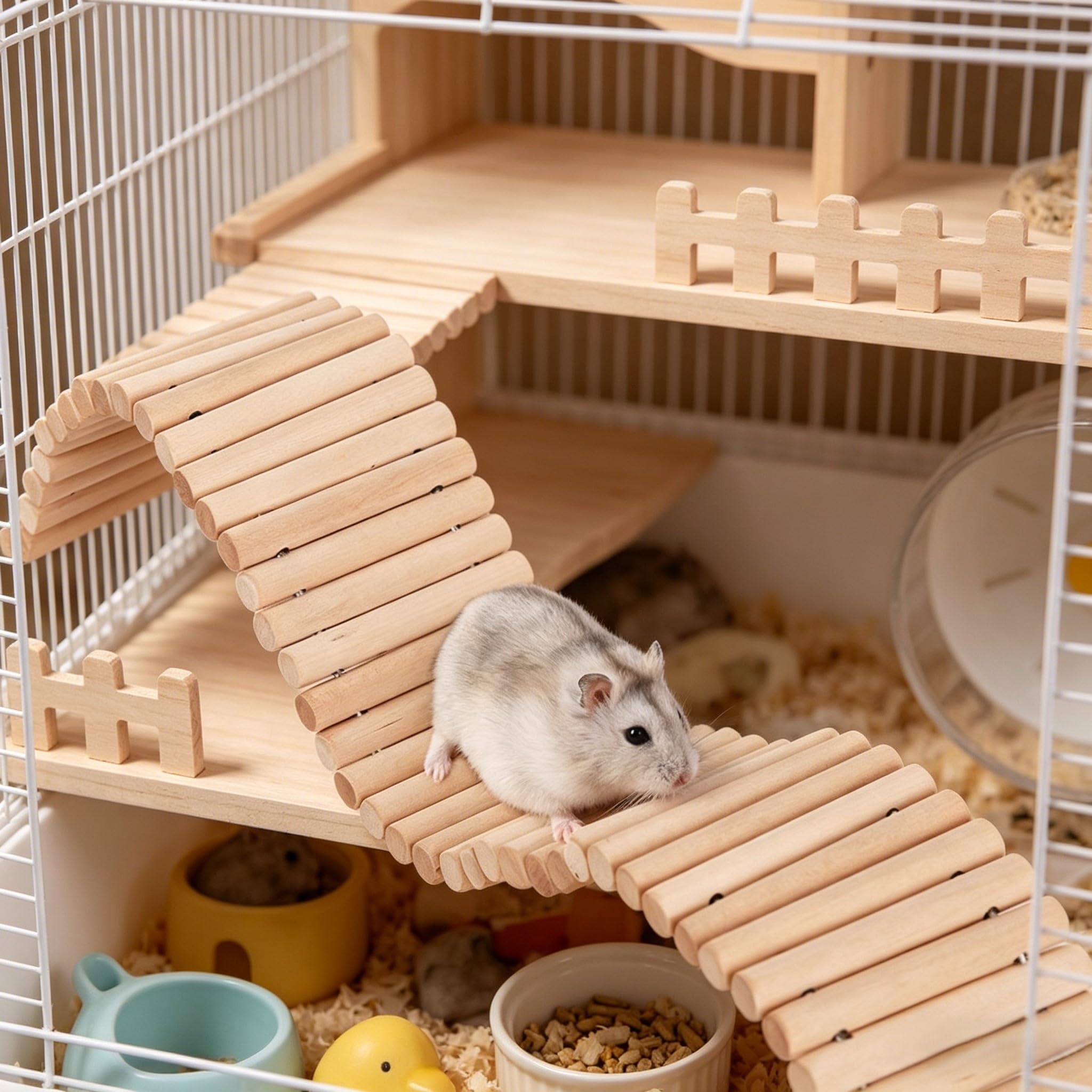 Puente-escondite para Mascotas, Túnel De Escalada Flexible De Madera Y Casita con Rampa, Juguete Natural para Masticar para Cobayas, Hurones, Erizos, Chinchillas Y Pequeños color1