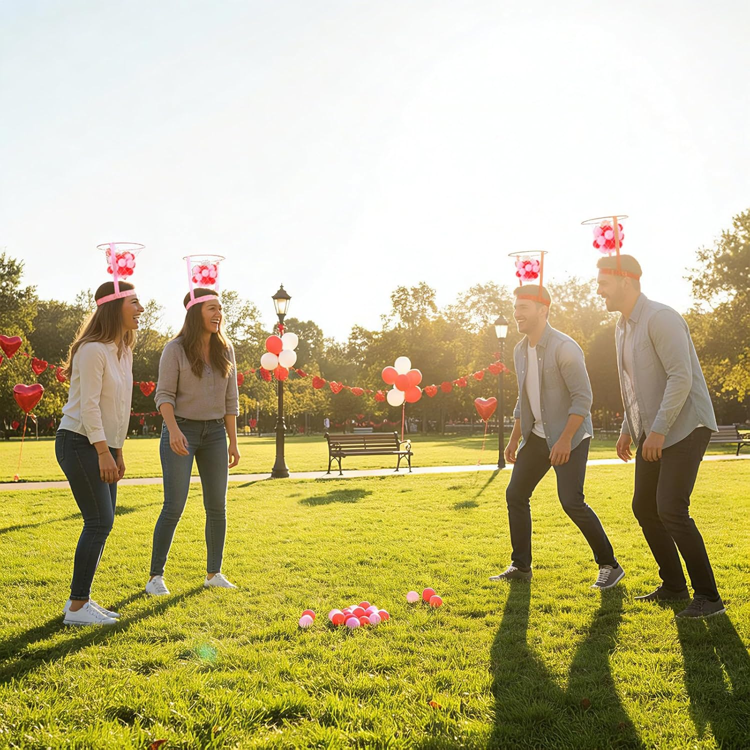 Soulchen 6 Sets Valentine's Day Game Head Hoop Basketball Party Game Adjustable Basket Net Headband with Balls for Indoor Outdoor Basketball Senior Night