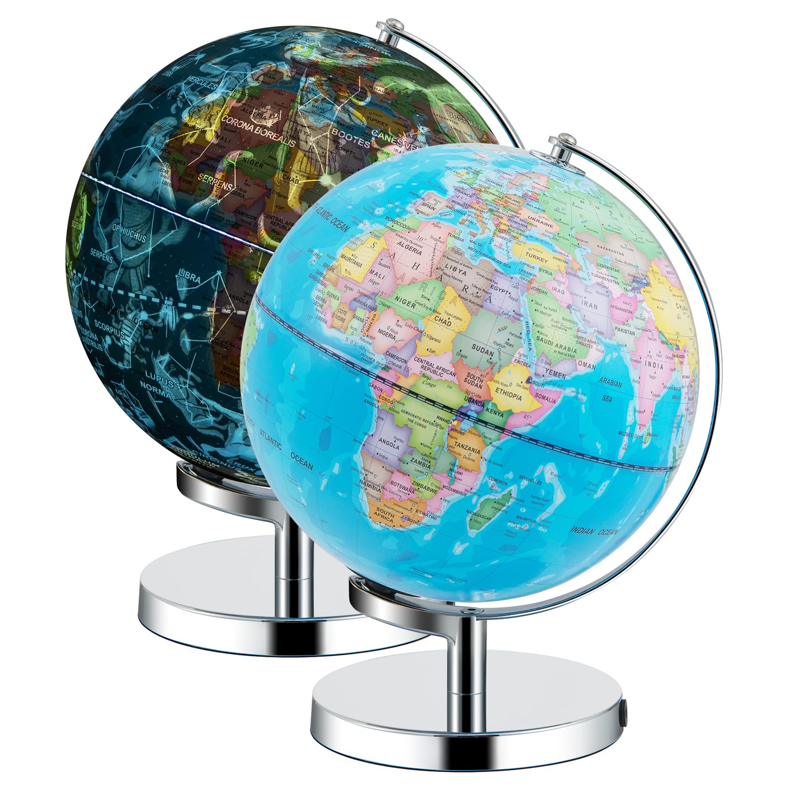 LIFEZEAL Globo terráqueo con LED de 23,5 cm, Globo terráqueo de constelaciones en ABS con base metálica, altura 29,5 cm, Explorablobe Mapa del mundo interactivo para escuela, oficina, Mapa en inglés