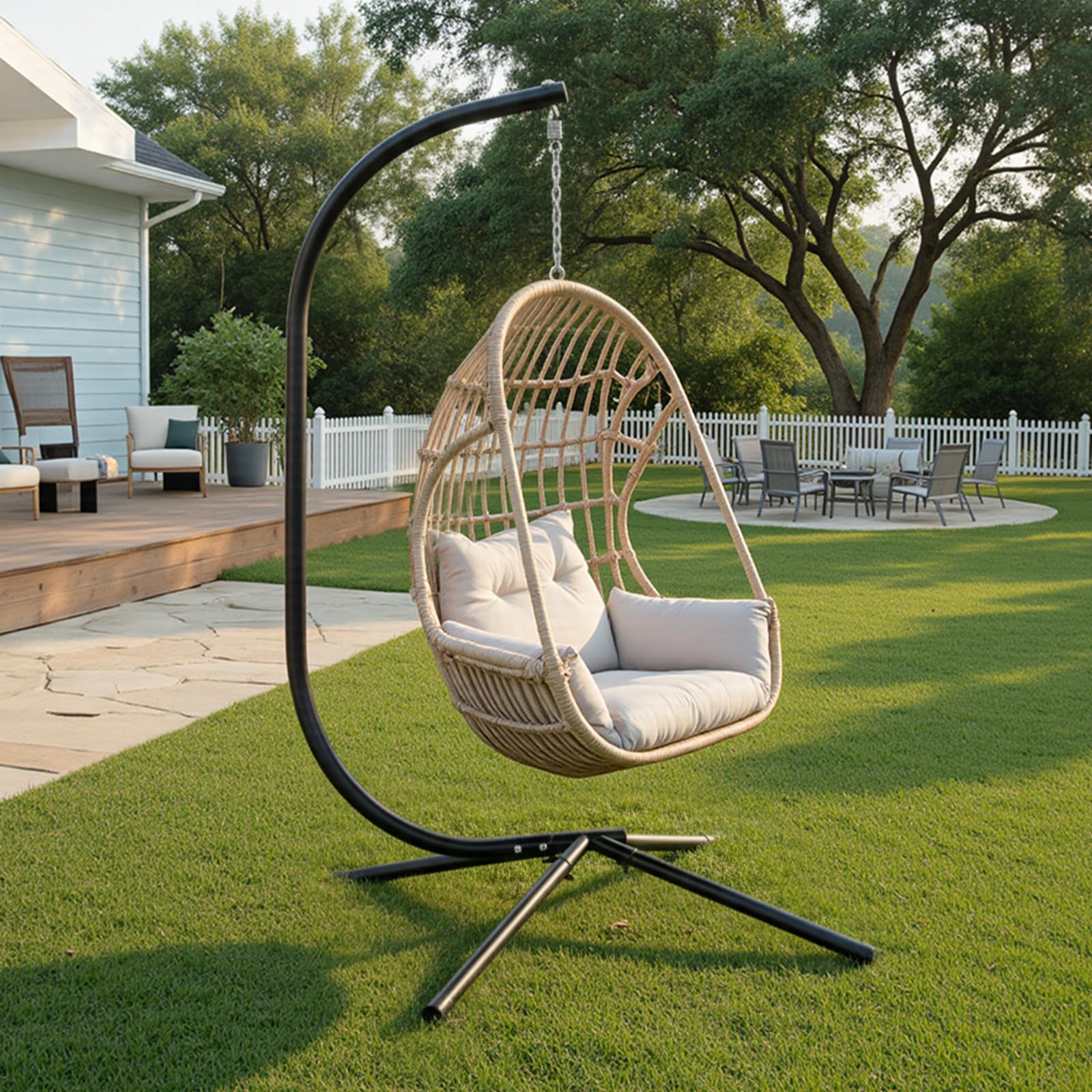 Support de Hamac - Charge Maximale 180 KG, Support de Chaise Suspendue en Forme de C, 125 x 104 x 195 CM Crochet à Ressort, pour Jardin/Balcon/Maison
