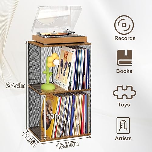 Miniatura 3 de Tocadiscos de almacenamiento de discos de vinilo de 3 niveles, compatible con escritorio, organizador de discos apilable para bricolaje, 100-140