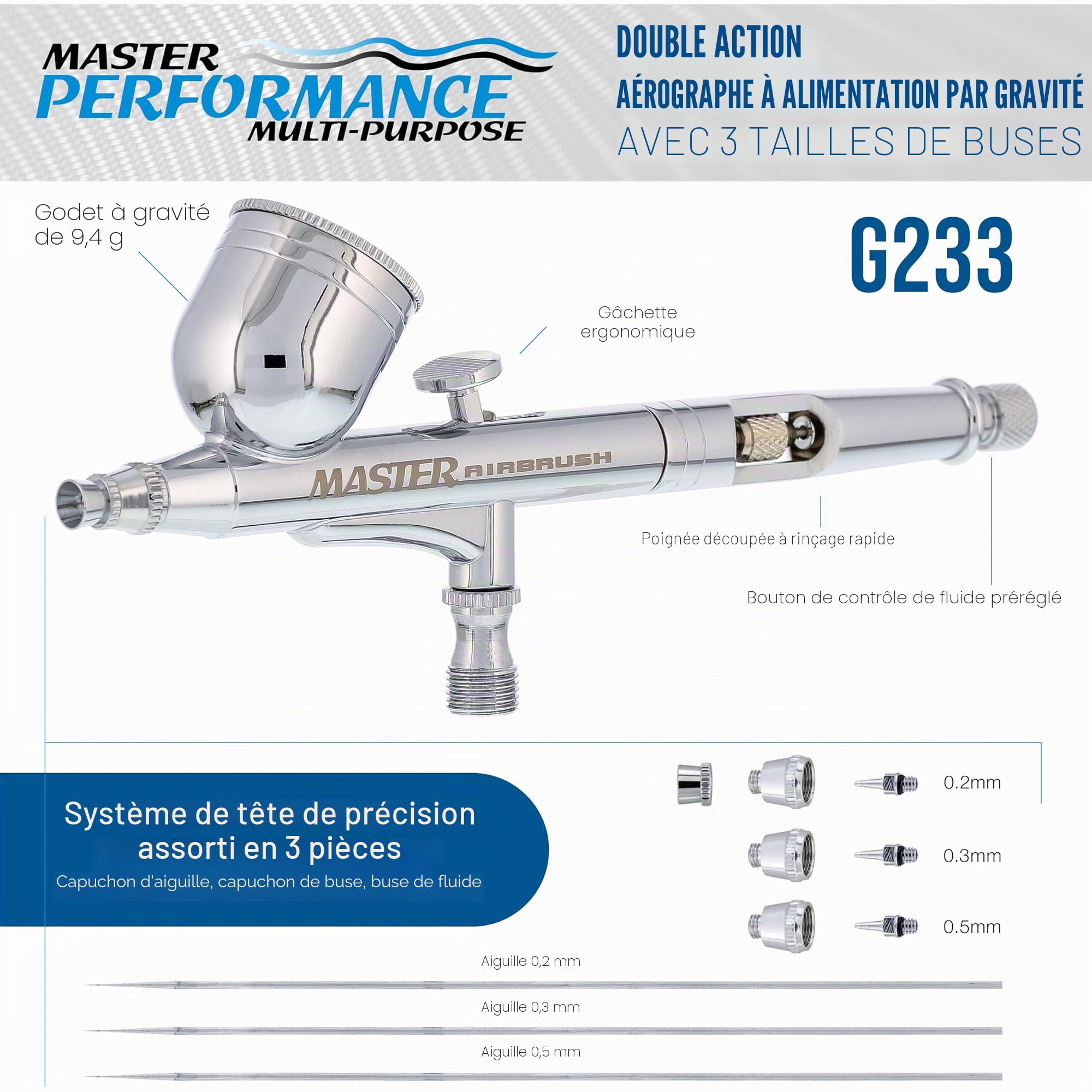 Master Airbrush G233-set Multi-purpose Precision Dual-action Gravity Feed