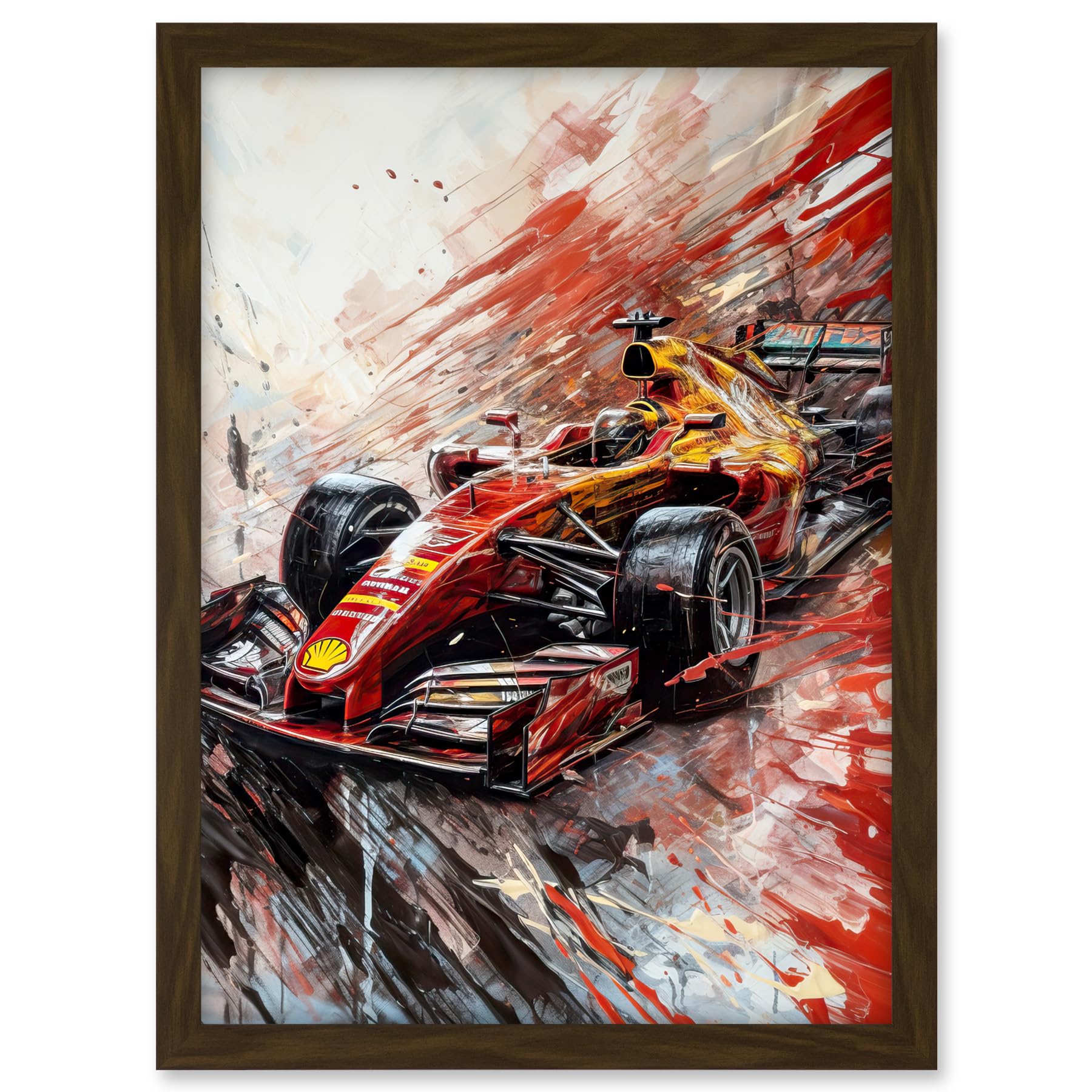 Artery8 Grand Prix Red Race Car Action Shot Paint Splat Artwork Framed A3 Wall Art Print