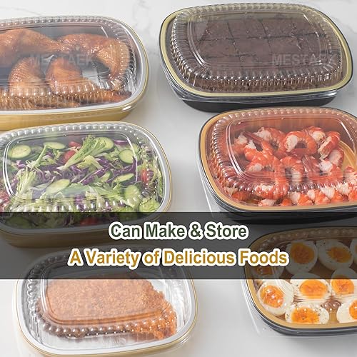 Miniatura 4 de MESTAEK Sartenes ovalados de papel de aluminio con tapas a presión (paquete de 5)  2 recipientes reutilizables más gruesos y resistentes de 50 onzas