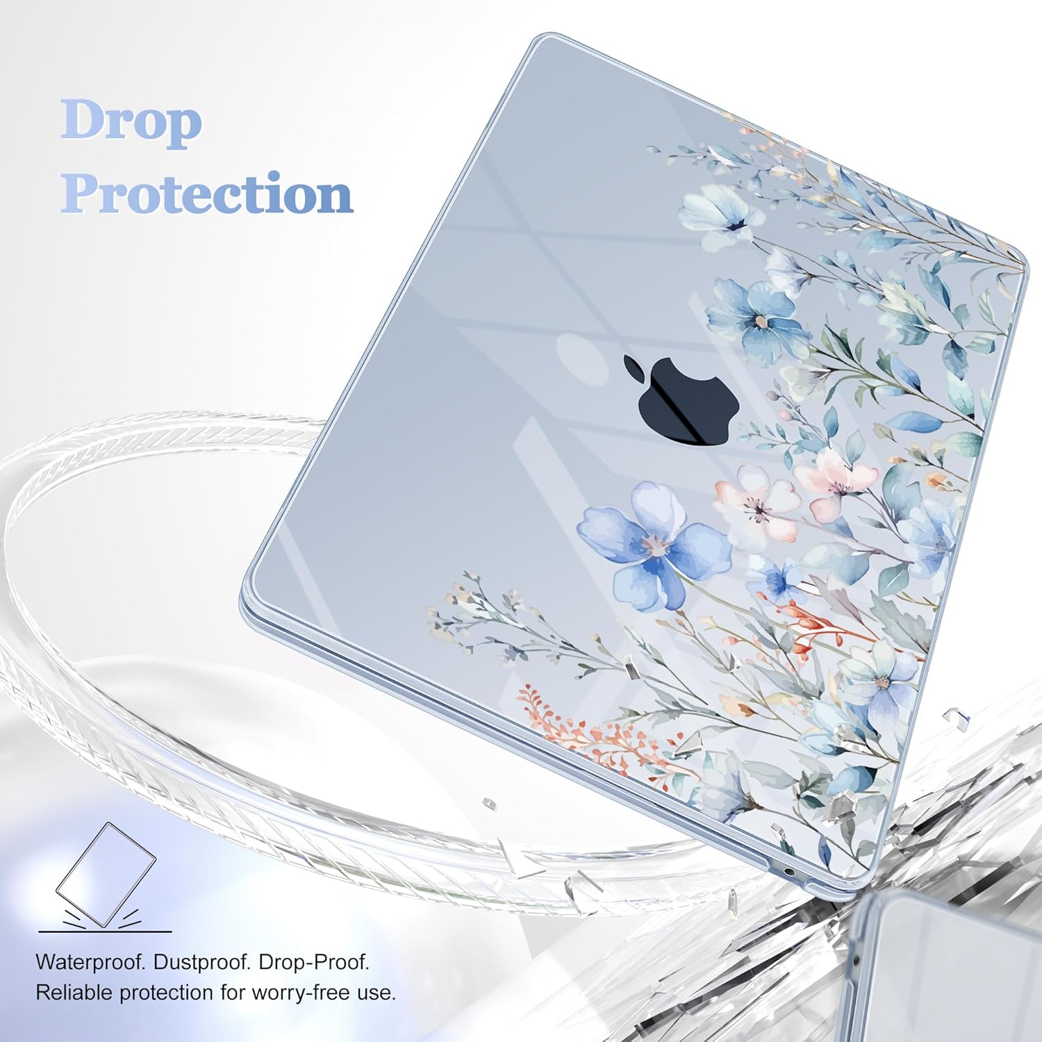 May Chen Compatible with M4 MacBook Air 15 Inch Case 2025 2024 2023 A3241 A3114 A2941 M3 M2 with Liquid Retina Display & Touch ID, Protective Plastic Hard Shell Cover - Blue Flower P672 - Image 7