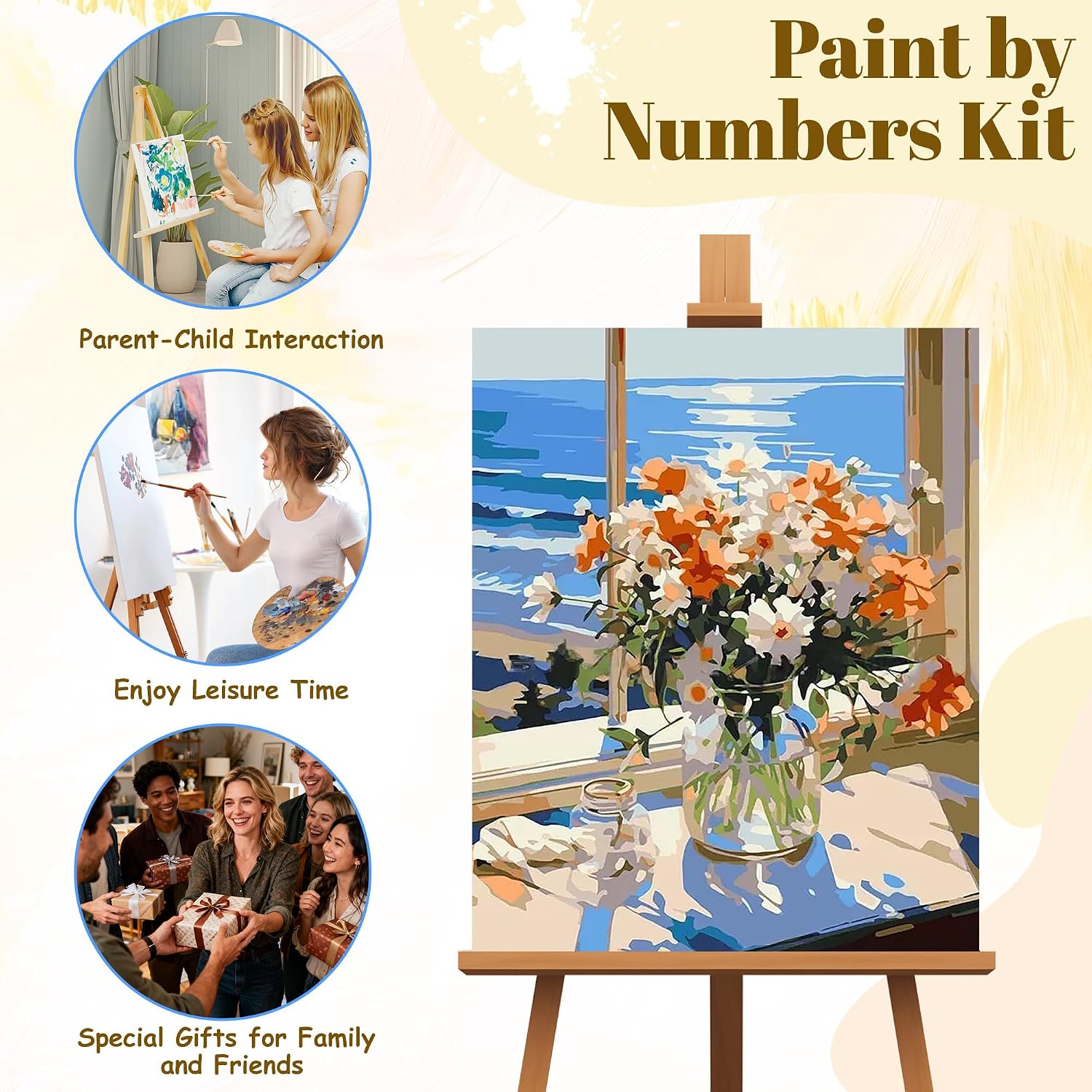 NKVNKV Paint by Numbers Kit for Adults Beginners - Floral Series, DIY Flower Canvas for Panting Kits for Gift and Wall Room Decoration 16x20 Inch (Without Frame)