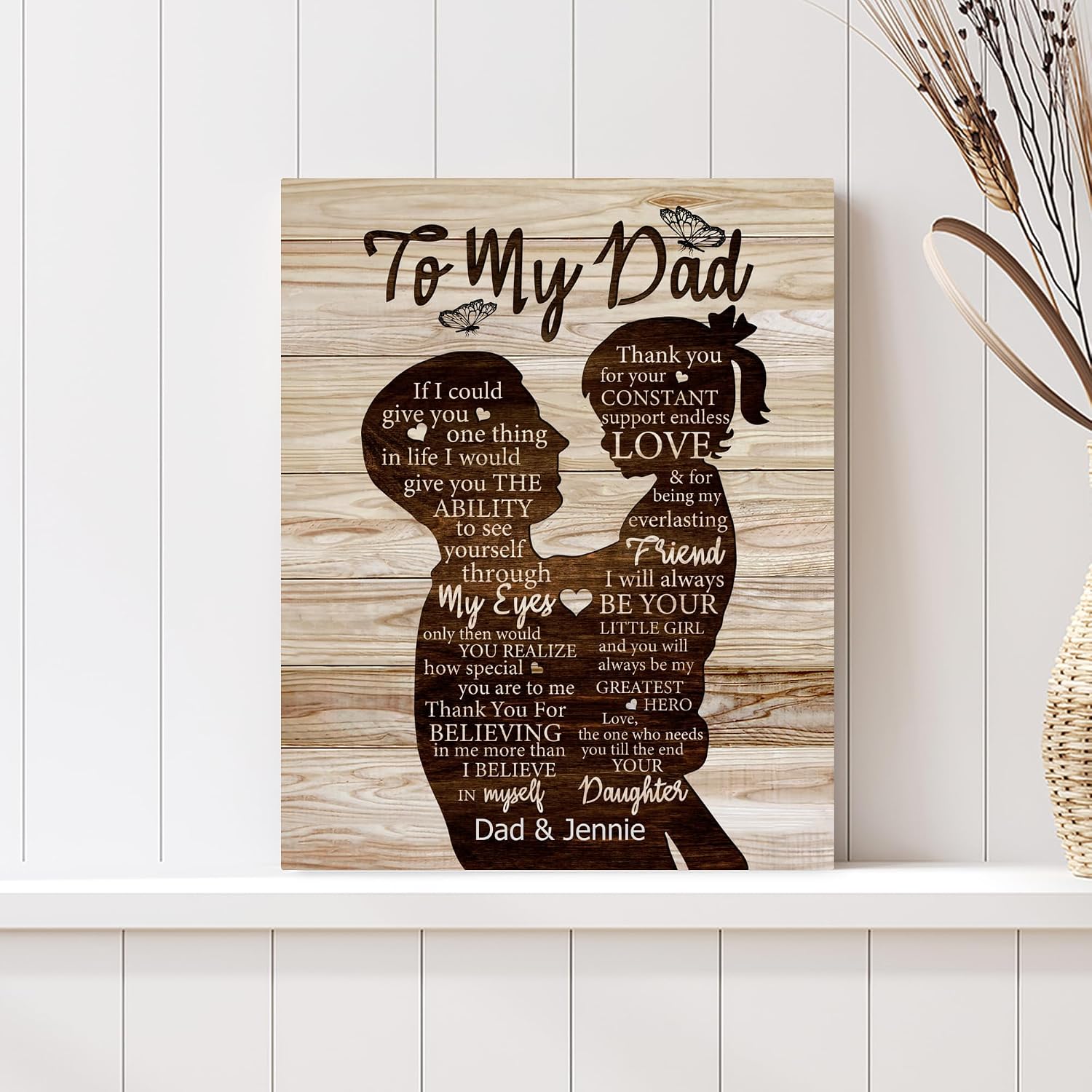 Gossby Personalized Dad Canvas from Daughter Custom Photo Gift Father's Day 2026 To My Dad Wall Art Poster Wood Grain Background 4 Sizes