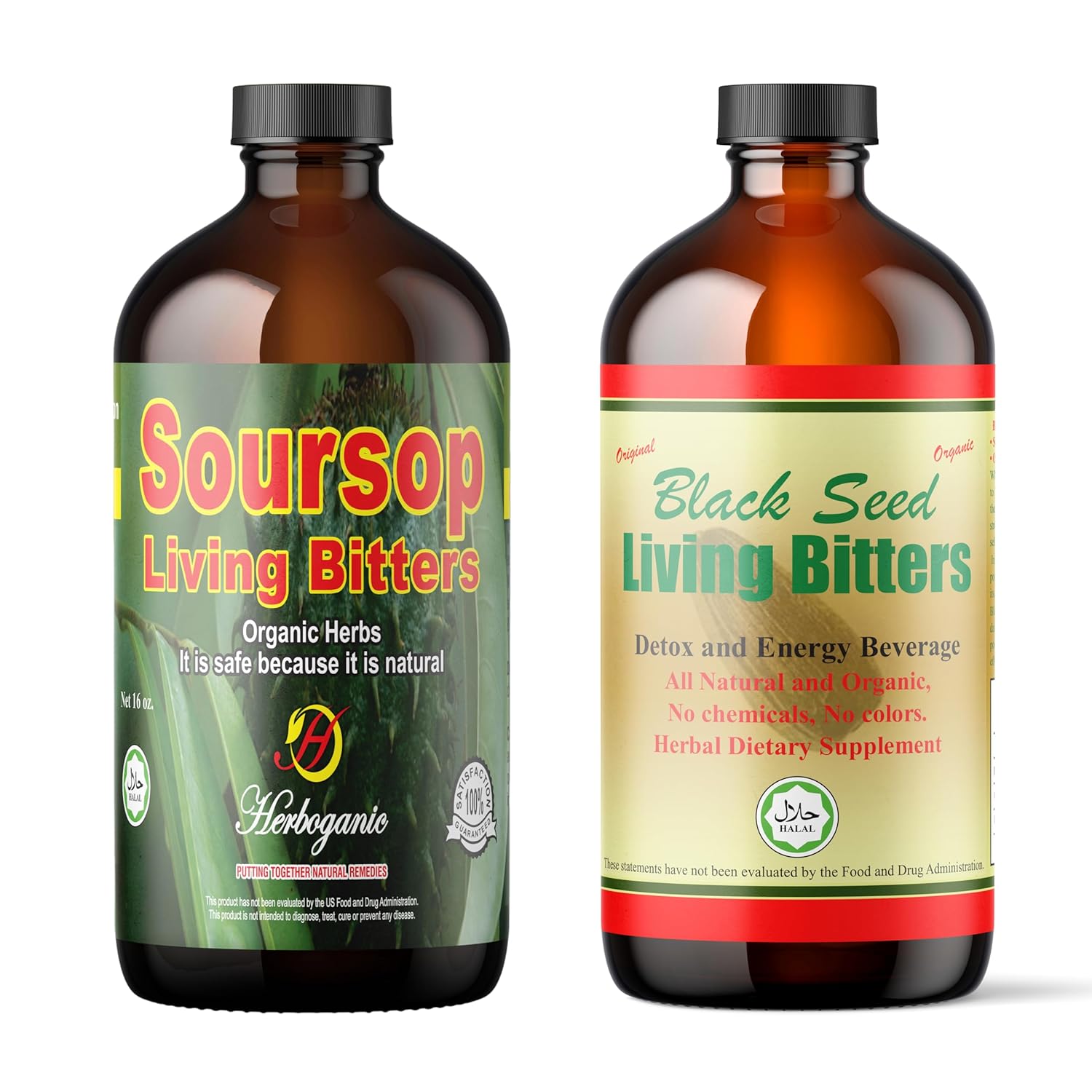 Herboganic Soursop Living Bitters Featured with Organic green Bitters for overall health and wellness |Pack of 2 |16 Oz Each