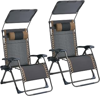 2 Pack Zero Gravity Chairs with Canopy, Adjustable Folding Patio Anti Gravity Recliner Outdoor Lounger with Tray & Headrest for Beach Camping, 400lbs Weight Capacity