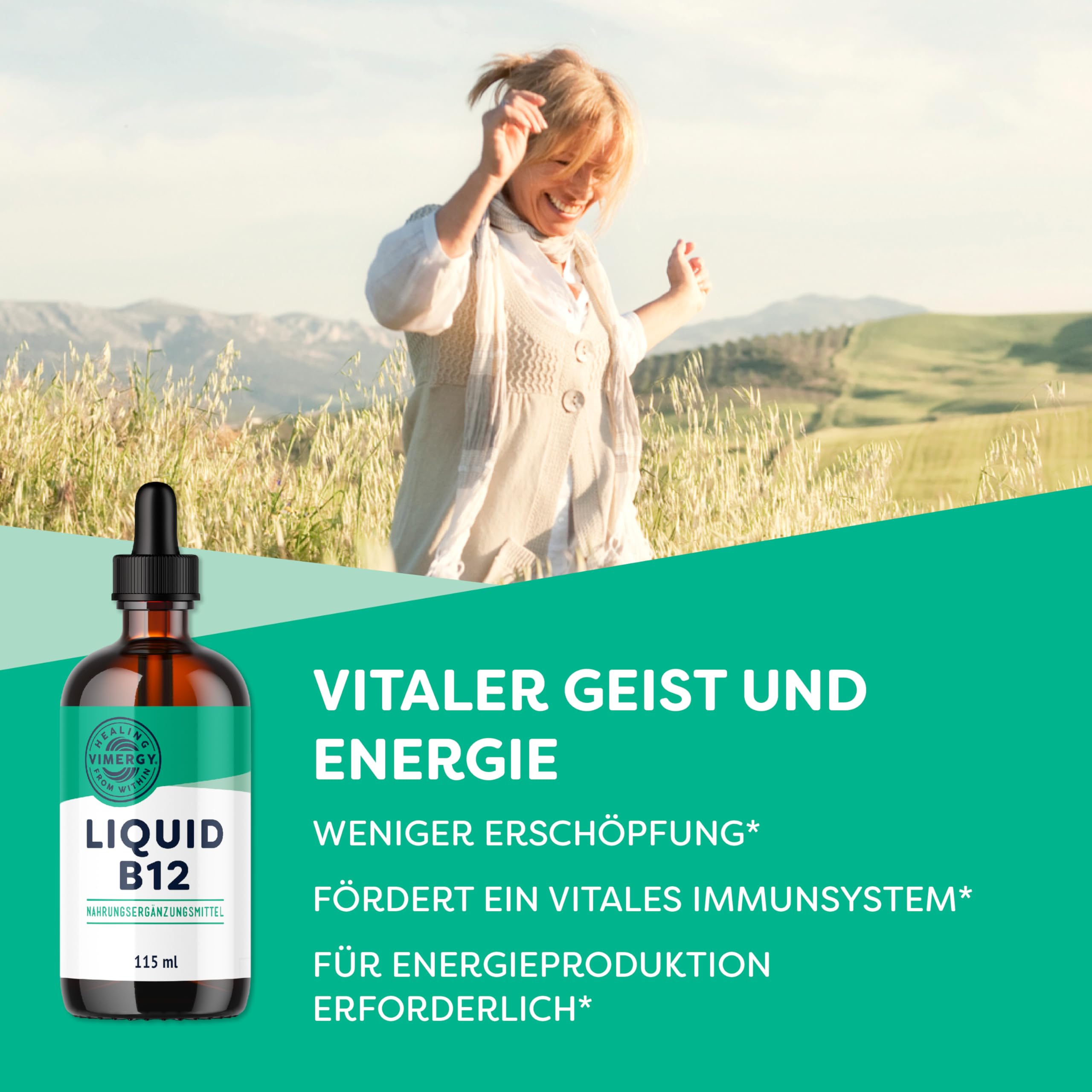 Vimergy Vitamin B 12 – Testgröße 115 ml – Vegane B12 Tropfen – Natürlich Süßer Geschmack – Kein Raffinierter Zucker – B12 Glutenfrei Nicht Gentechnisch Verändert für Keto/Paleo Geeignet