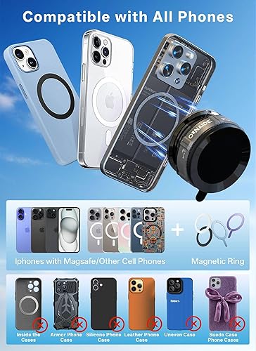 Miniatura 6 de Soporte magnético para teléfono para automóvil, modelo resistente, ajustable, de zinc, plegable, con ventosa, soporte de teléfono para teléfono