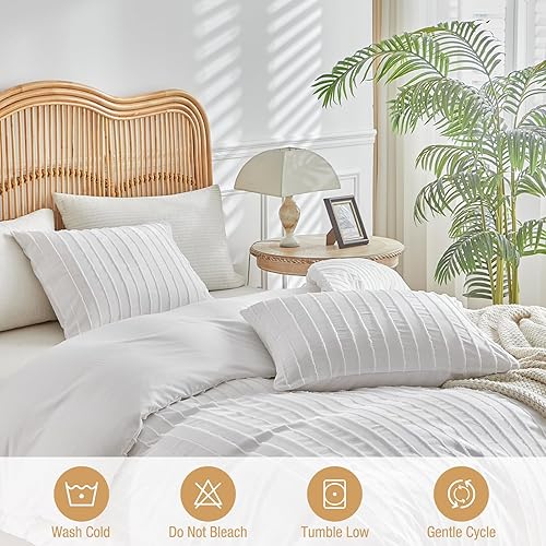 Miniatura 238 de Lekesky Juego de funda de edredón tamaño King, de microfibra suave, bohemio, azteca, azul, bohemio, con cierre de cremallera, lazos en las esquinas