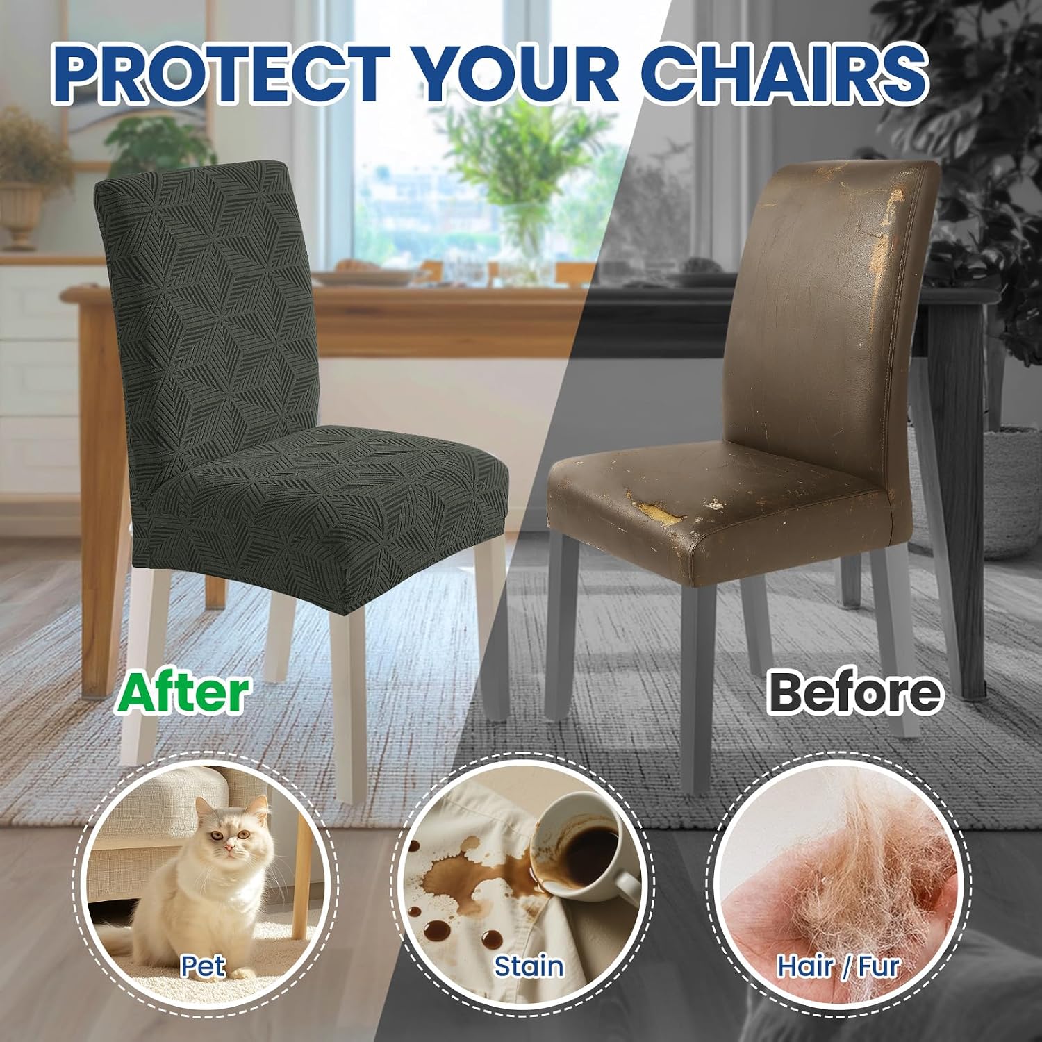 Dining Room Chair Covers Set of 6,Stretch Chair Covers Parson Chair Slipcovers Removable Washable Kitchen Chairs Seat Covers,Army Green