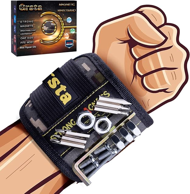 Grsta Magnetic Wristband, Best Gifts for Dad, Friends, Men, Carpenter, Gadgets for Men Gifts, DIY Gifts Tool BeltPersonalised Gifts, Magnetic Wristband for Holding Nails Screws Drill, Gifts for Him