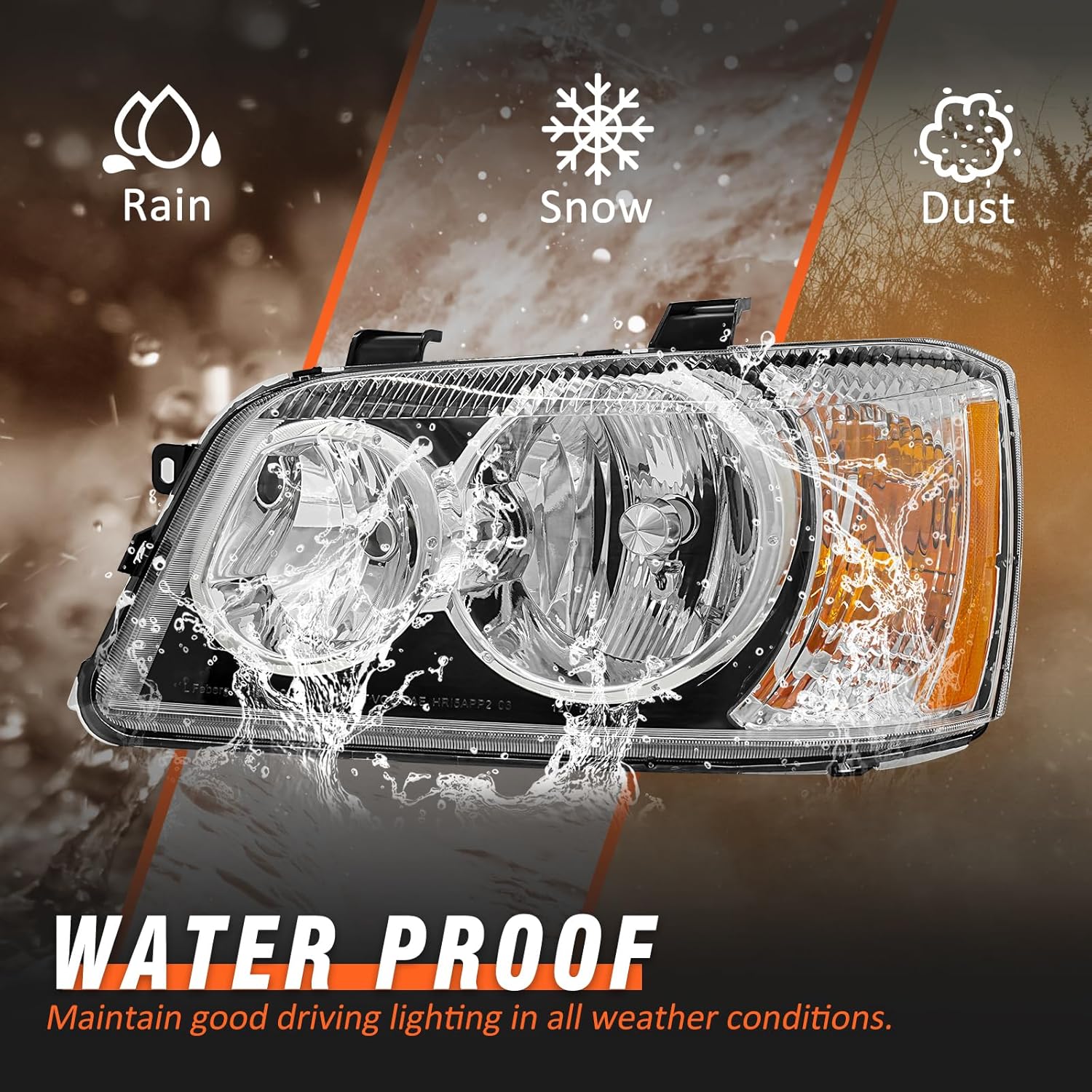 Headlight Assembly for 2001 2002 2003 Toyota Highlander with Clear Lens Chrome Housing Amber Reflector Replacement Left Right Pair