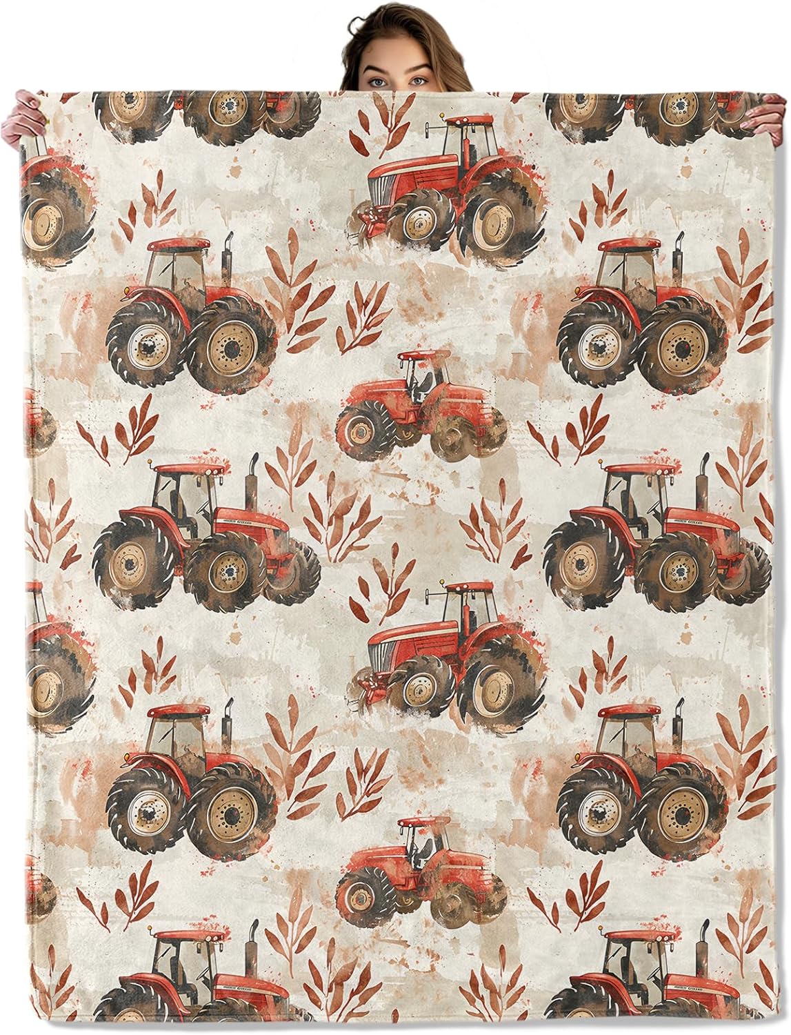Vintage Farm Tractor Blanket 50X60 in, Flannel Throw Blankets for Travel Camping Sofa Living Room Decor, Lightweight Cozy Soft Fuzzy Gifts for Women Adults Kids