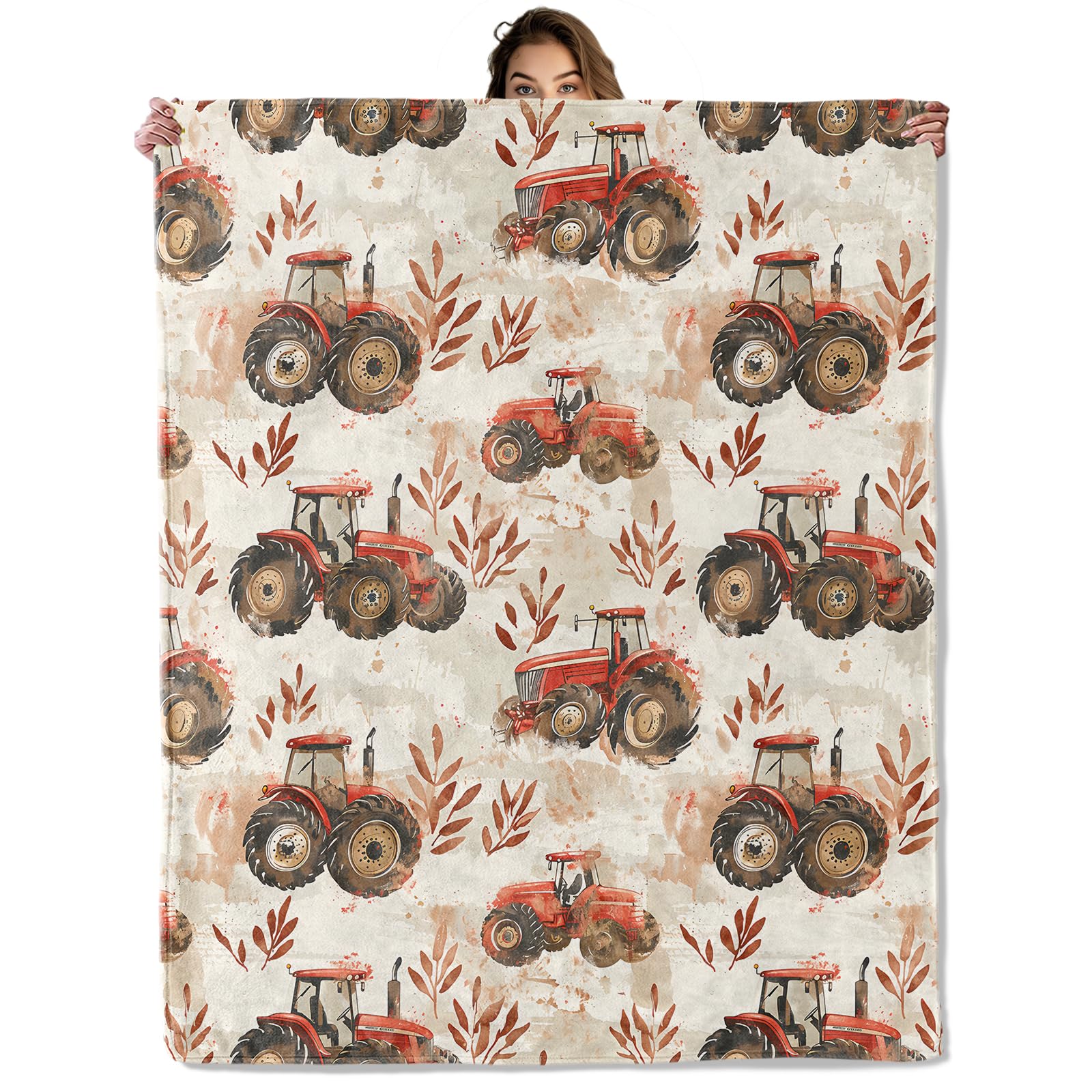 Vintage Farm Tractor Blanket 50X60 in, Flannel Throw Blankets for Travel Camping Sofa Living Room Decor, Lightweight Cozy Soft Fuzzy Gifts for Women