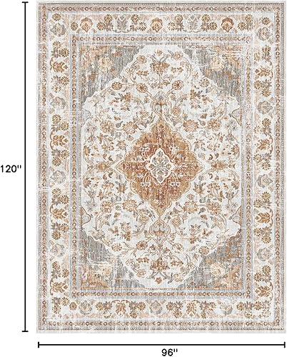 Miniatura 2 de Vhong Alfombra bohemia vintage lavable moderna neutro grande alfombra marrón y gris 8x10 alto tráfico alfombras para comedor, sala de estar,