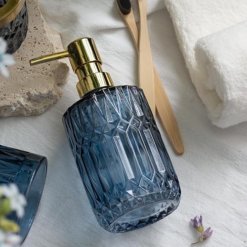 Miniatura 5 de EMPO Dispensador de jabón de vidrio transparente con bomba de plástico ABS, dispensadores de loción de cristal para fregadero de cocina, baño (azul)