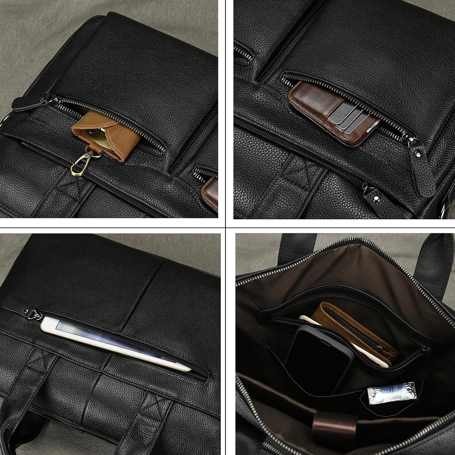 15.6inch Leather Briefcases Laptop Messenger Bags Business Satchel Office Travel Computer Handbag for Men