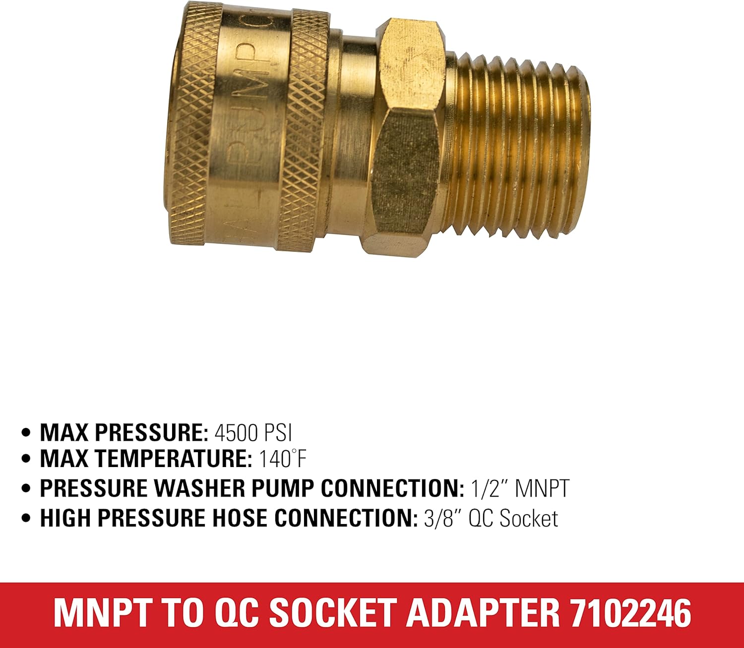 Simpson Cleaning 7102246 Replacement 3/8-Inch QC Socket for Pressure Washer Pumps, 1/2-Inch MNPT, Gold