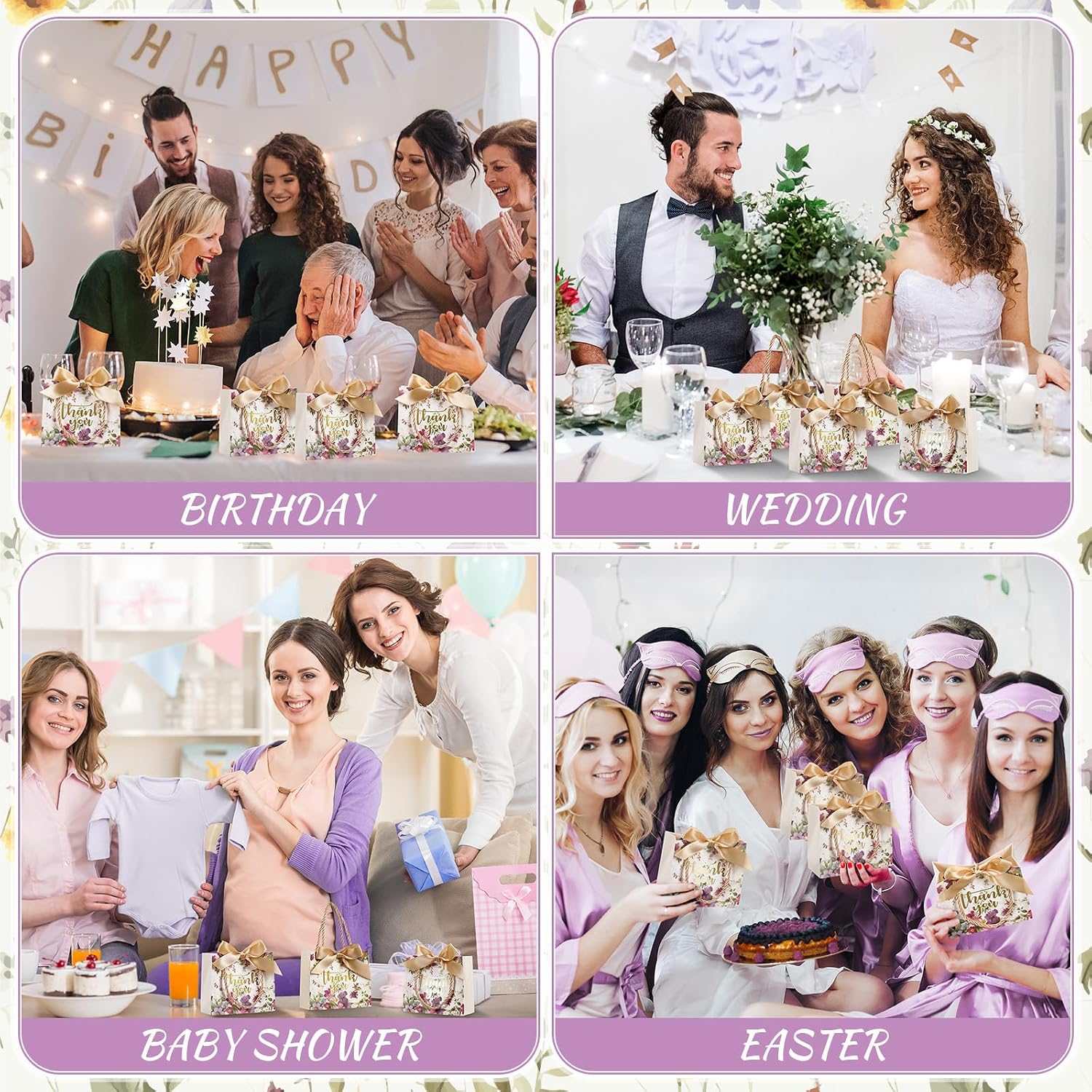 Moinchore 40 Pack Gift Bags with Handles Bow Wedding,Vintage Flowers image 5